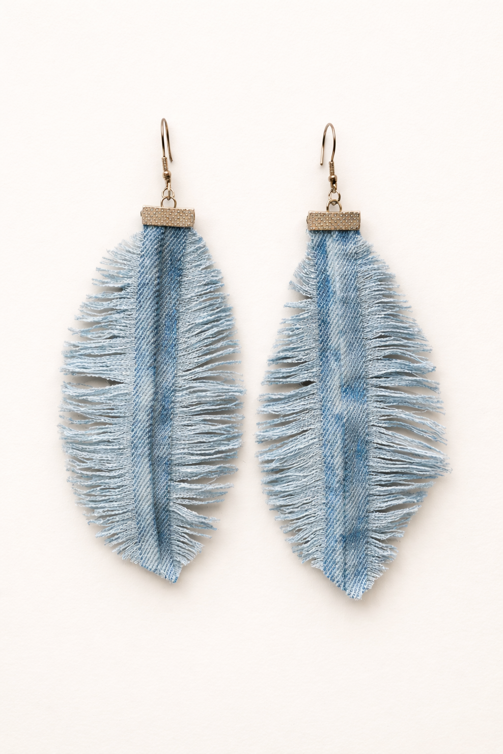Unique Handmade Denim Feather Earrings Recycled Alessandra Bianco 2026 Light Blue | Bardo