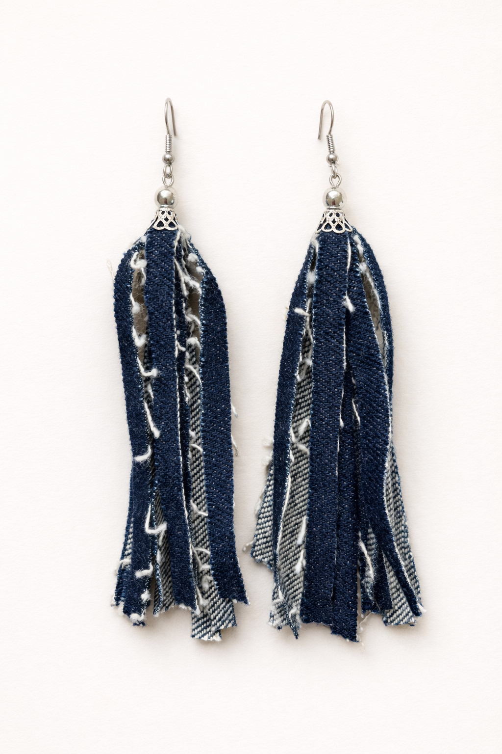 Unique Handmade Denim Earrings Fringe Recycled Alessandra Bianco 2026 Blue | Bardo