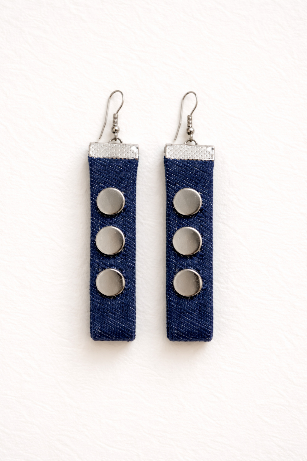 Product title Unique Handmade Recycled Denim Long Earrings Blue Statement Hypoallergenic | Bardo