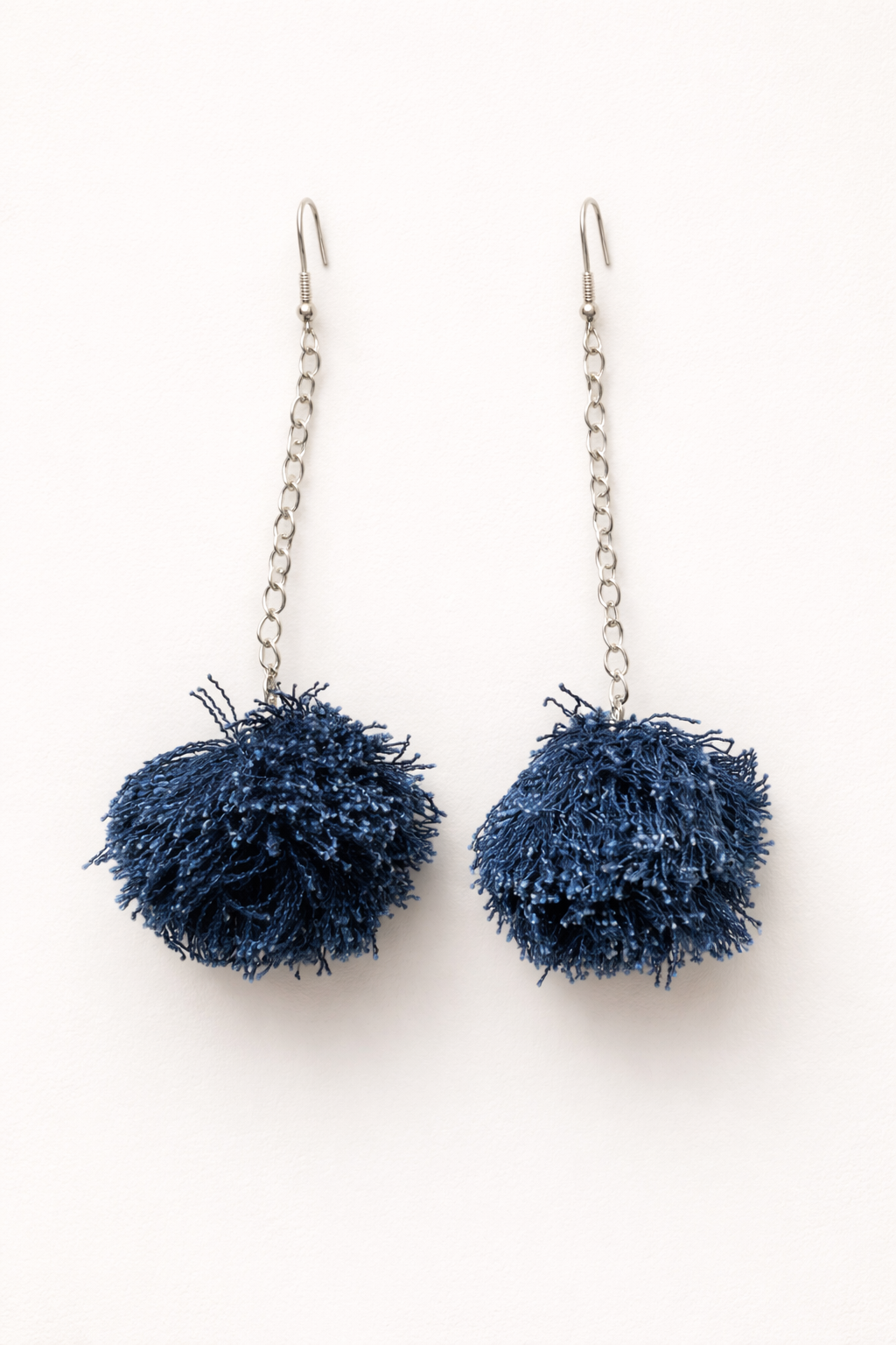 Unique Handmade Denim Pom Pom Earrings Recycled Alessandra Bianco 2026 Blue | Bardo