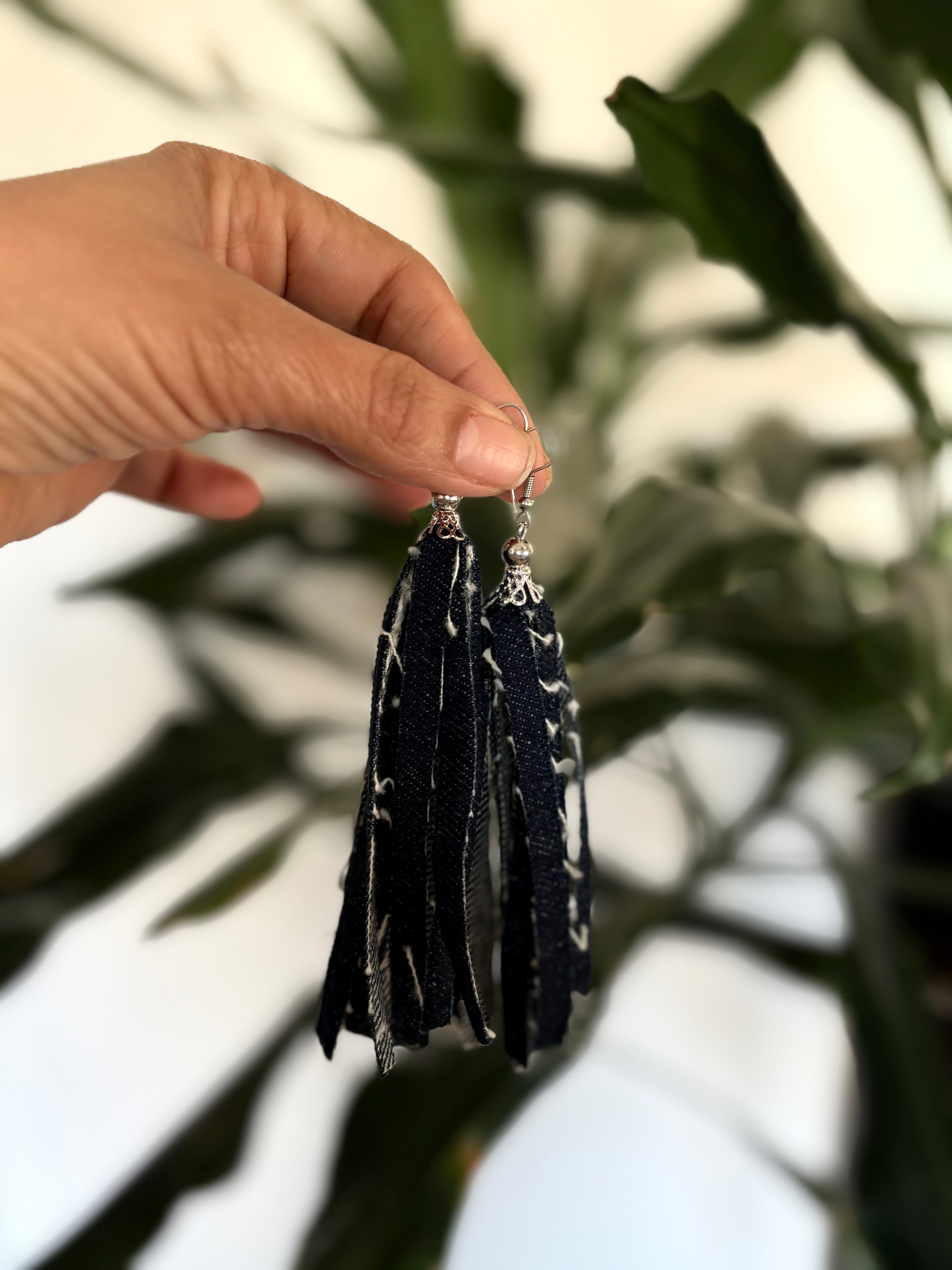 Unique Handmade Denim Earrings Fringe Recycled Alessandra Bianco 2026 Blue | Bardo