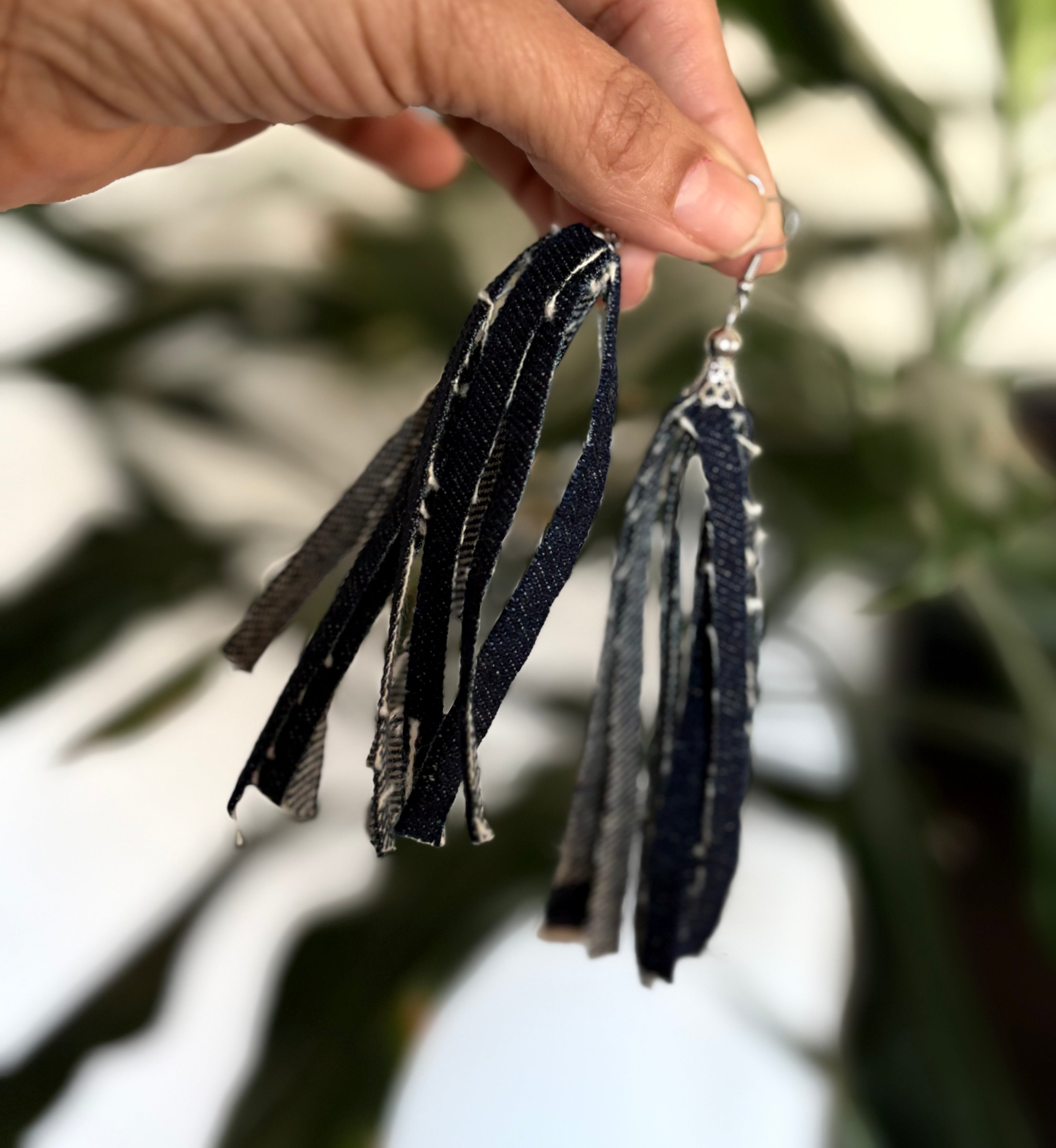 Unique Handmade Denim Earrings Fringe Recycled Alessandra Bianco 2026 Blue | Bardo