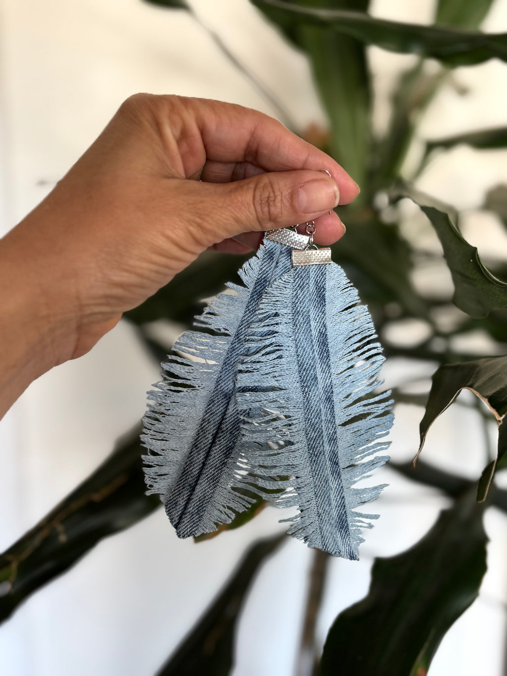 Unique Handmade Denim Feather Earrings Recycled Alessandra Bianco 2026 Light Blue | Bardo