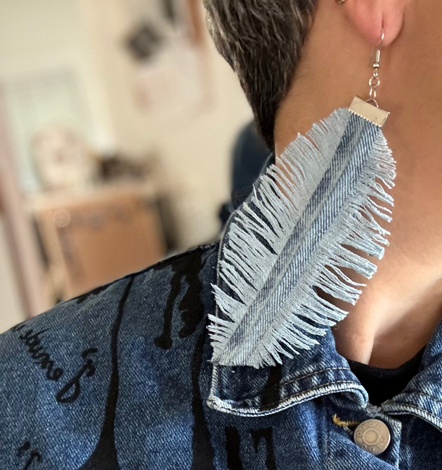 Unique Handmade Denim Feather Earrings Recycled Alessandra Bianco 2026 Light Blue | Bardo