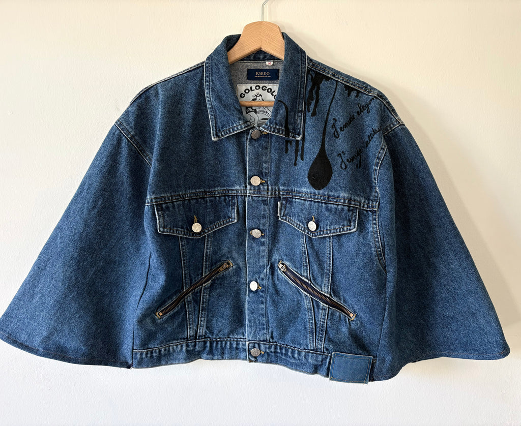 Unique Reworked Denim Cape Oversize Y2K Hand Painted Blue | Bardo