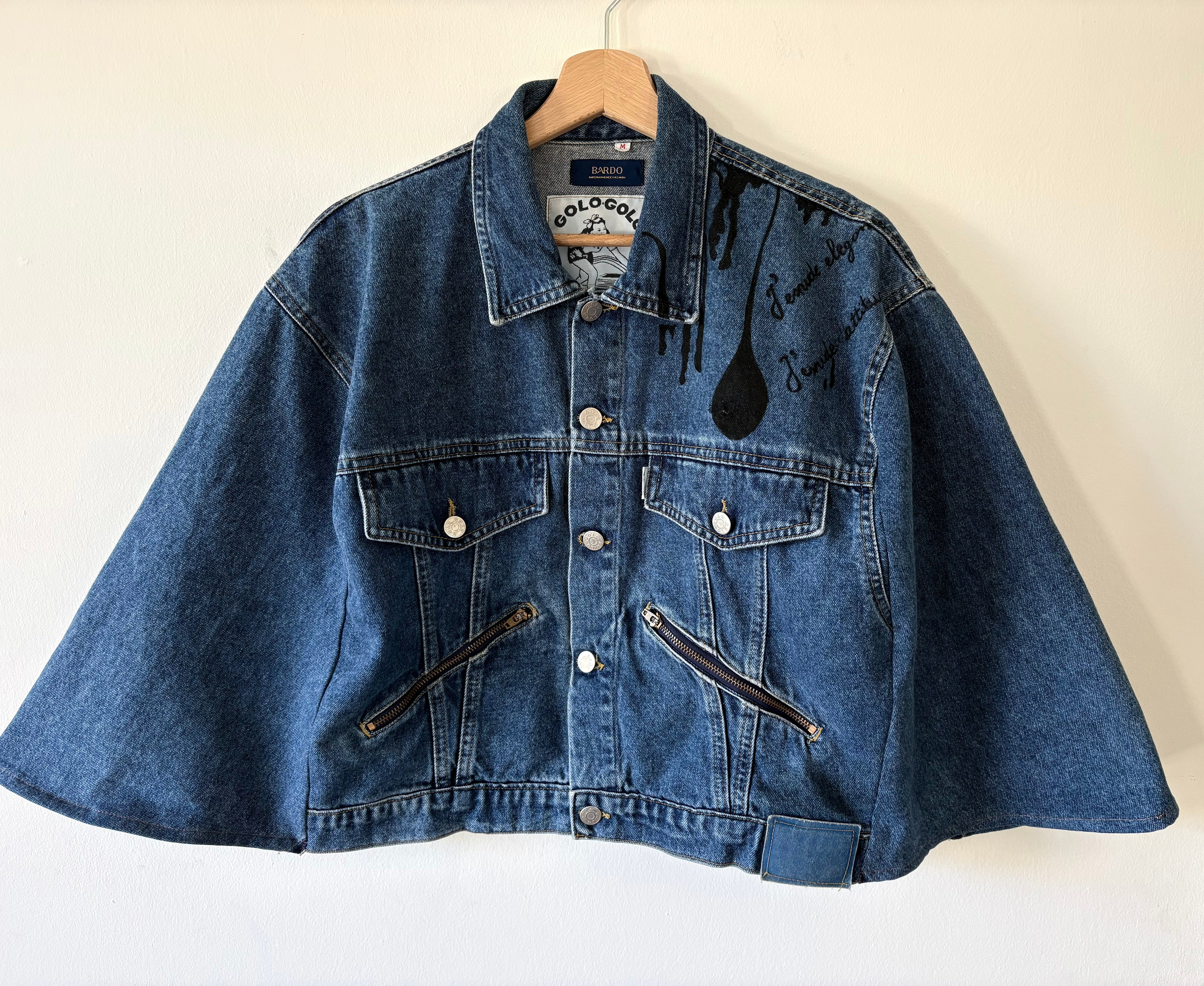 Unique Reworked Denim Cape Oversize Y2K Hand Painted Blue | Bardo