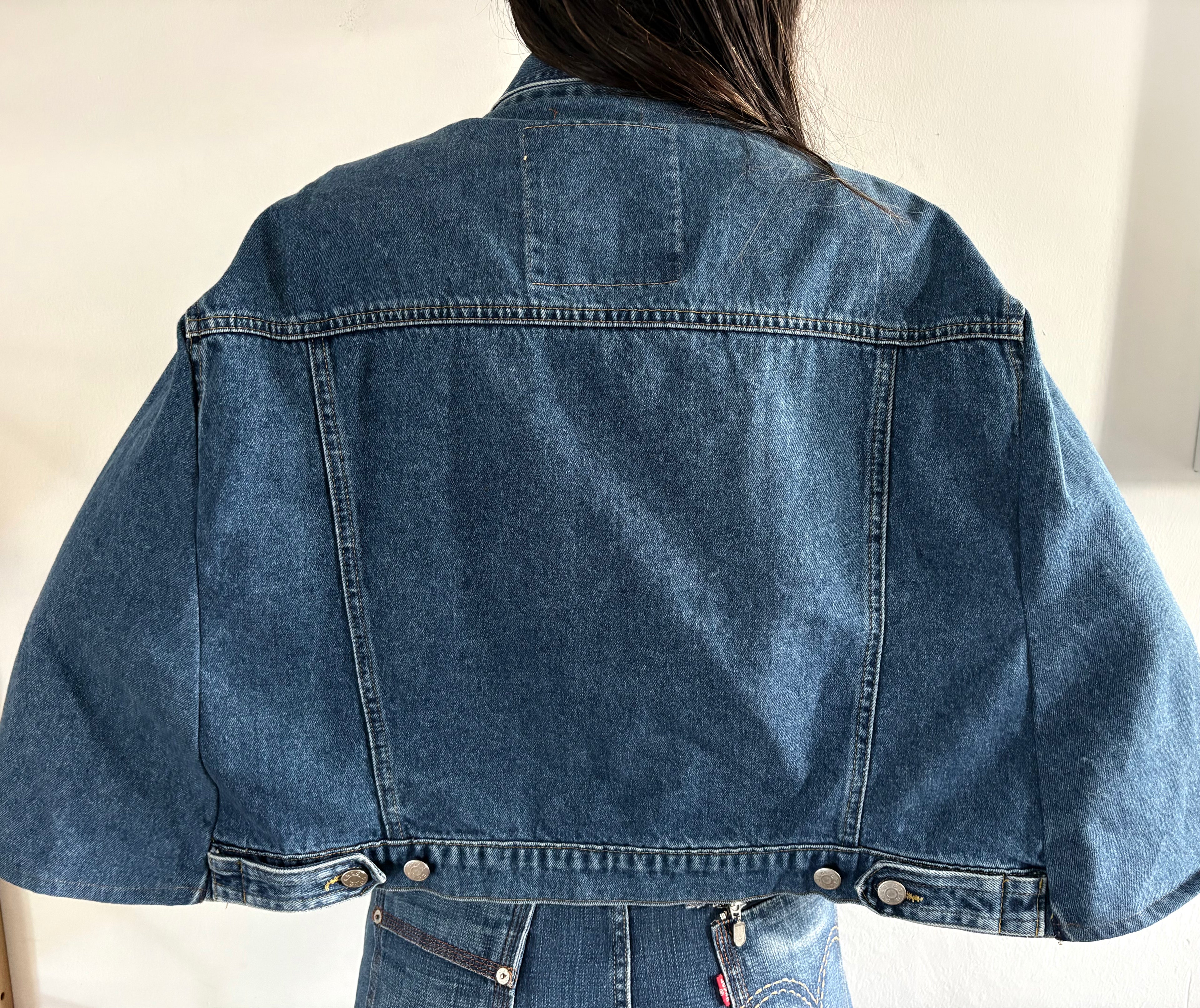 Unique Reworked Denim Cape Oversize Y2K Hand Painted Blue | Bardo