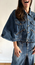 Unique Reworked Denim Cape Oversize Y2K Hand Painted Blue | Bardo