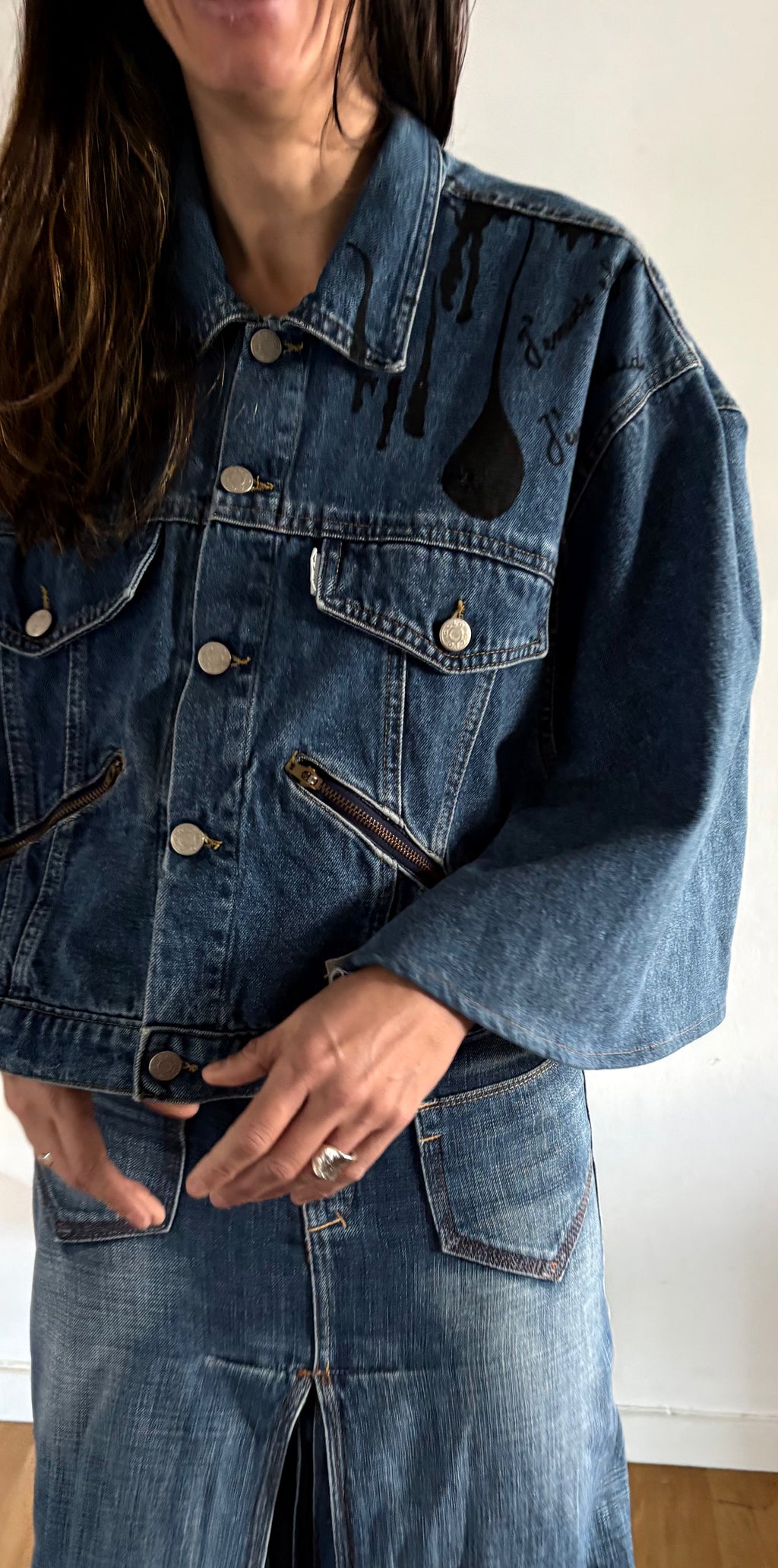 Unique Reworked Denim Cape Oversize Y2K Hand Painted Blue | Bardo