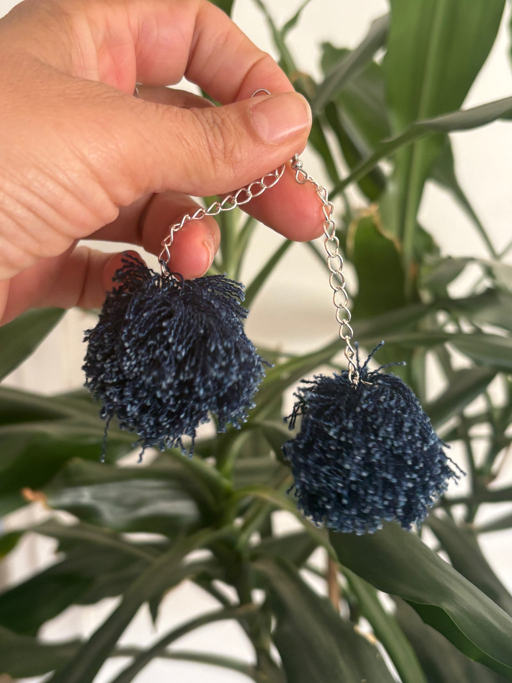 Unique Handmade Denim Pom Pom Earrings Recycled Alessandra Bianco 2026 Blue | Bardo