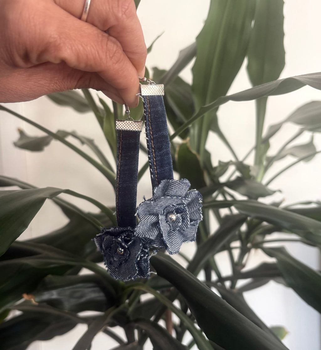 Unique Handmade Denim Flower Earrings Recycled Alessandra Bianco 2026 Blue | Bardo