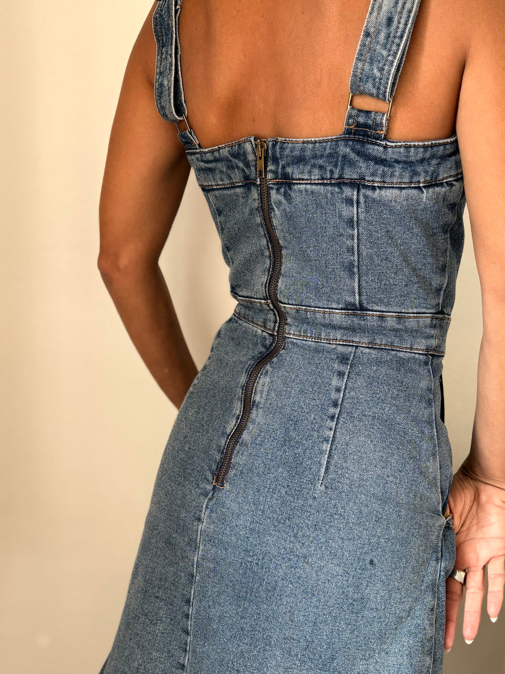 Vintage Denim Mini Dress – Fitted Button Front Sleeveless Size XS 34 | BARDO