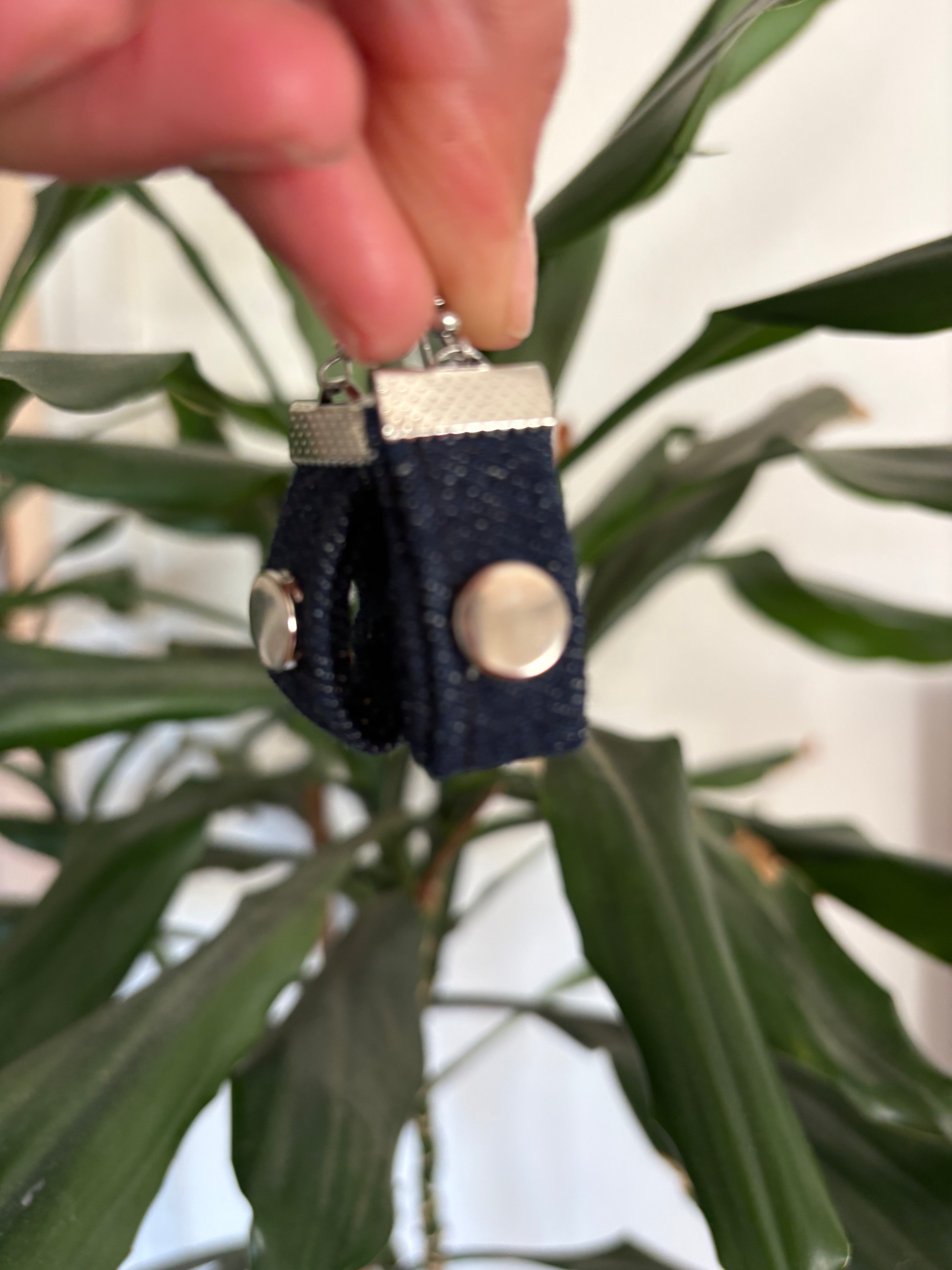 Product title Unique Handmade Recycled Denim Earrings Blue Statement Hypoallergenic | Bardo