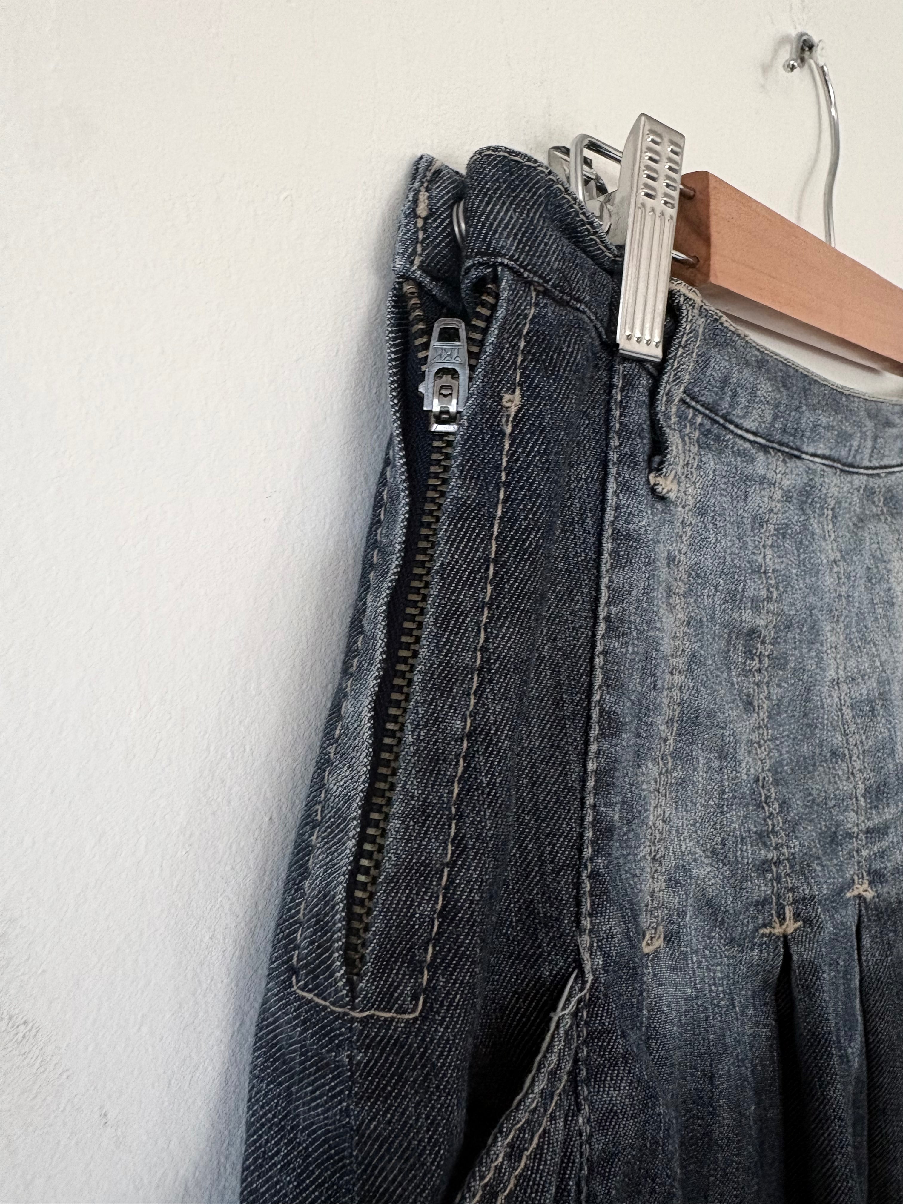 Product title Unique Reworked Y2K Denim Skirt Mid Rise Blue Frilled Structured Movement | Bardo