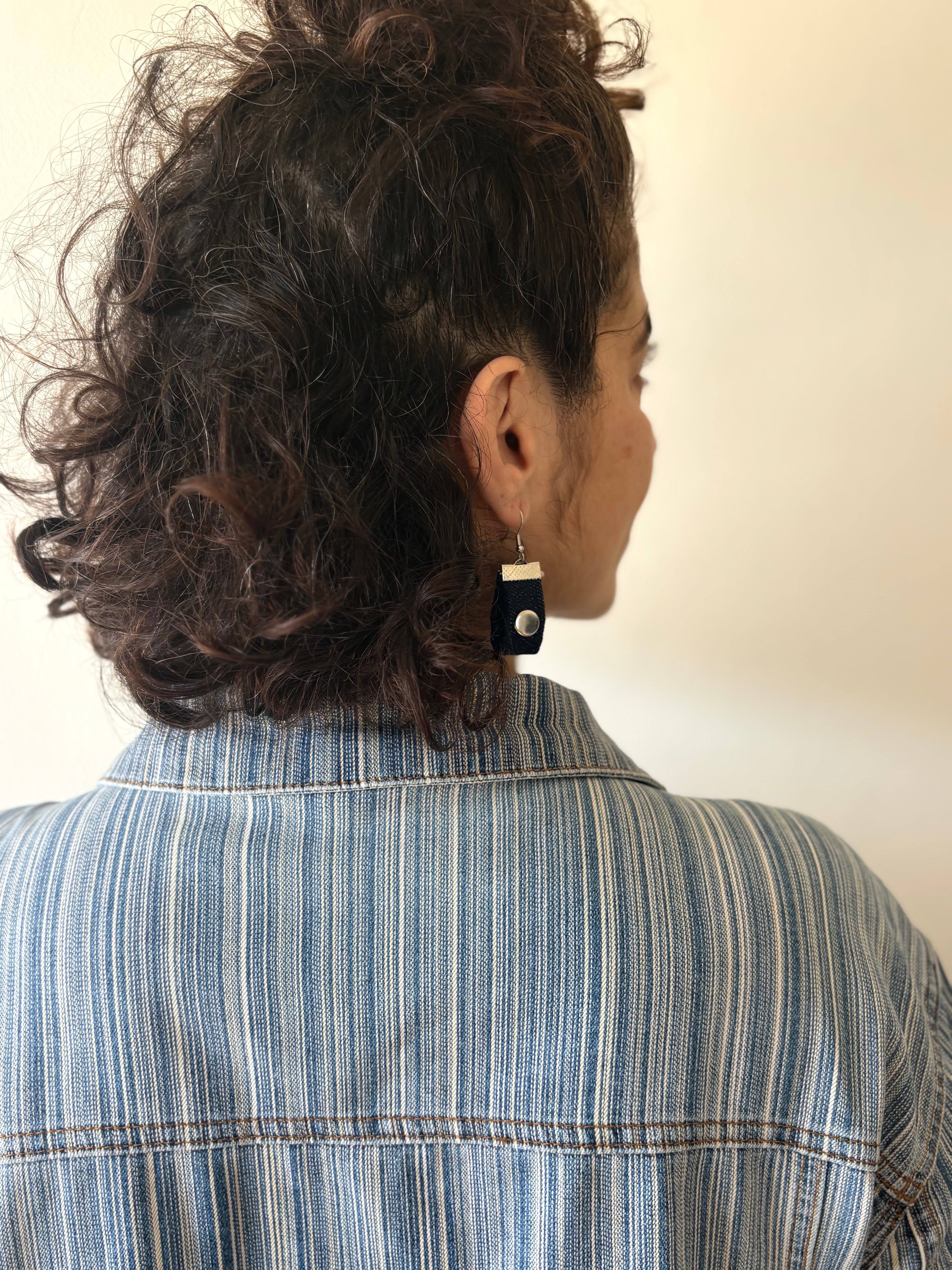 Product title Unique Handmade Recycled Denim Earrings Blue Statement Hypoallergenic | Bardo