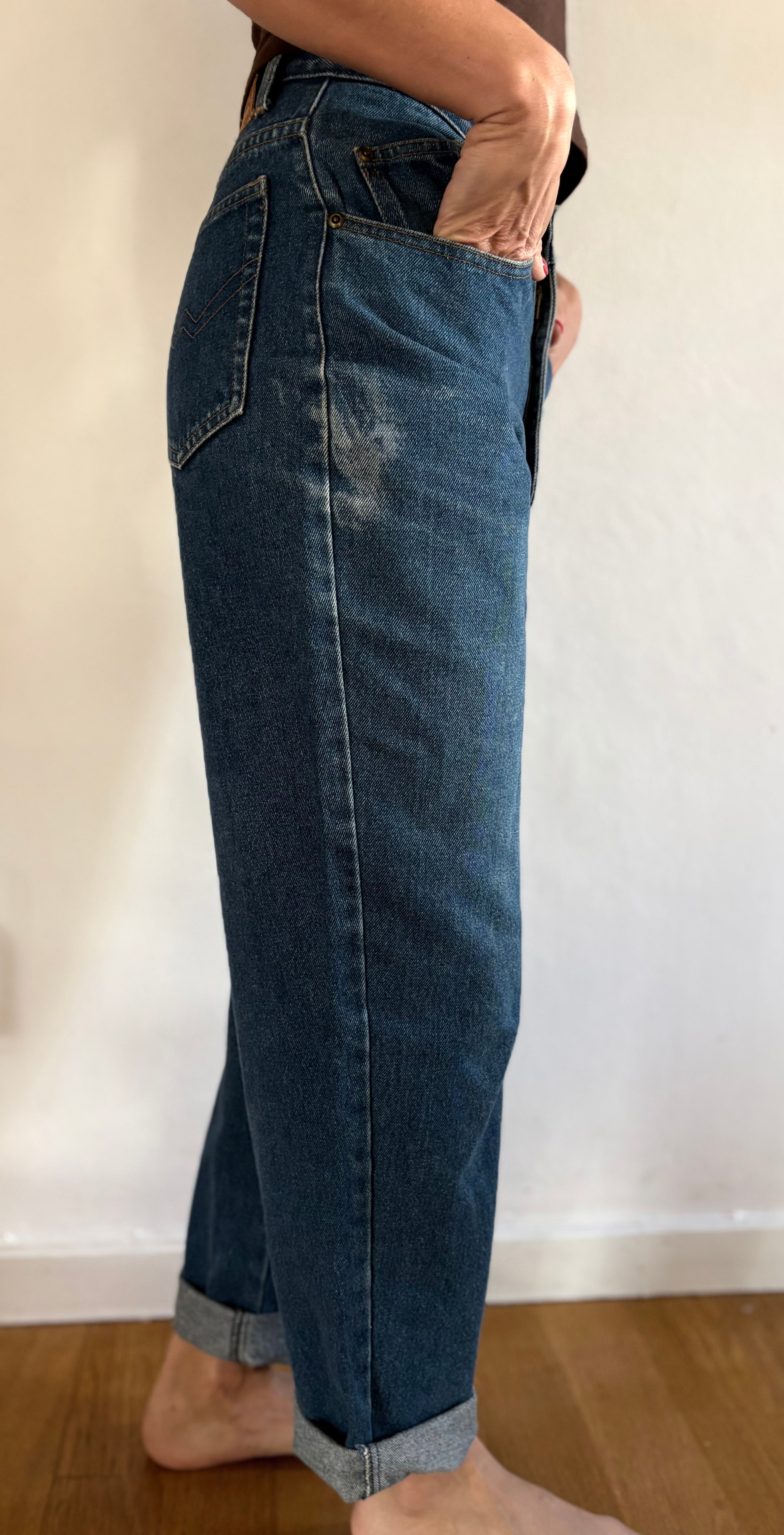 90s Dark Wash Denim Jeans – High Waist Straight Leg Vintage Size 38 | BARDO