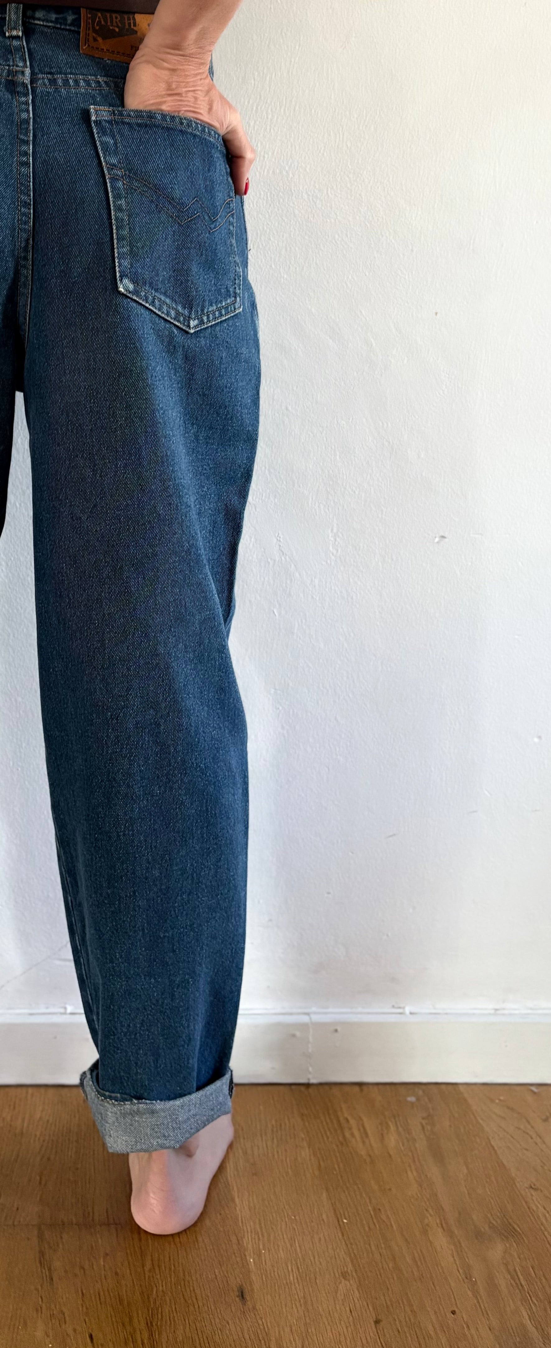 90s Dark Wash Denim Jeans – High Waist Straight Leg Vintage Size 38 | BARDO
