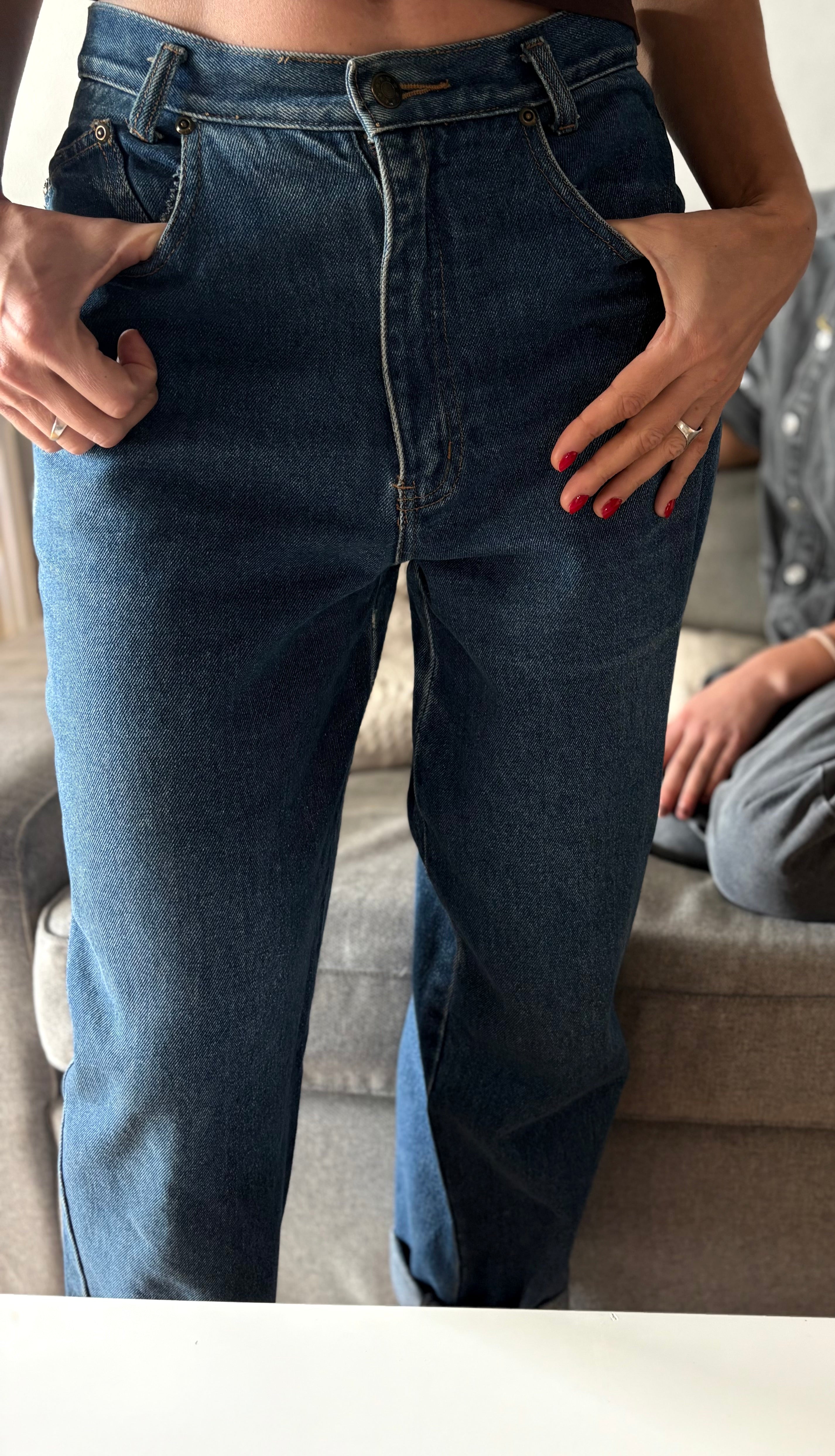 90s Dark Wash Denim Jeans – High Waist Straight Leg Vintage Size 38 | BARDO