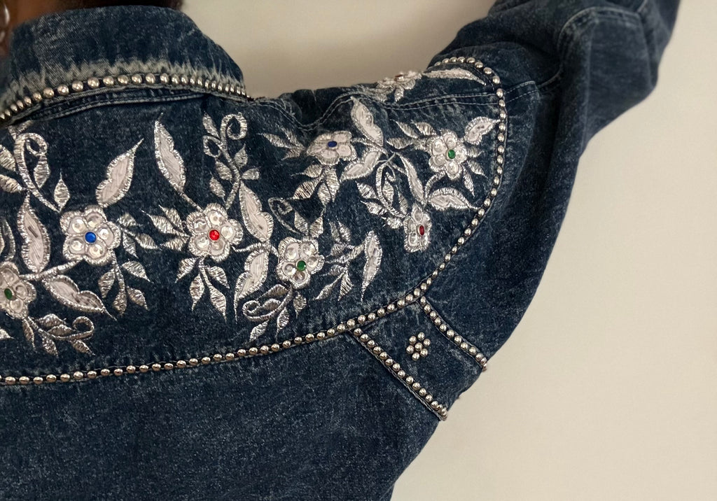 Vintage 90s Jazzino Embellished Denim Jacket Oversize Blue XL | Bardo