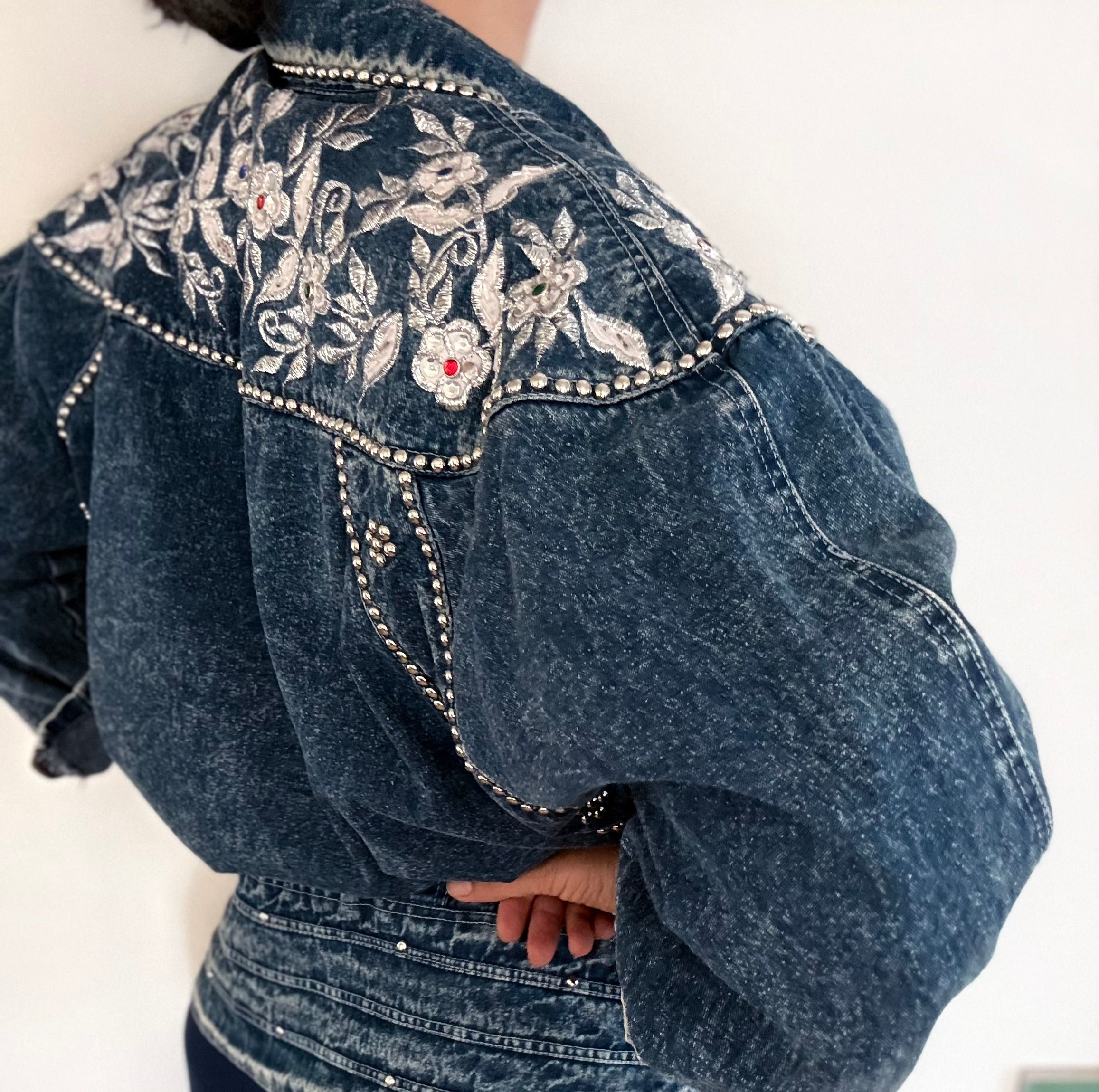 Vintage 90s Jazzino Embellished Denim Jacket Oversize Blue XL | Bardo