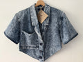 Unique Reworked 80s Cropped Denim Blazer Open Back Blue | Bardo
