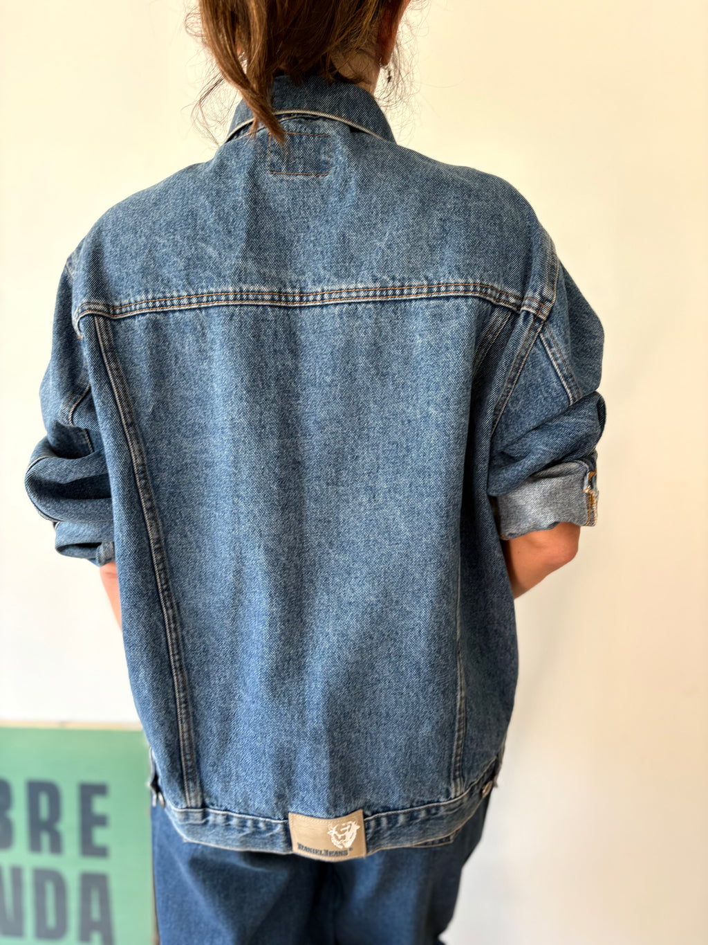 90s Denim Jacket Classic Button Front Double Stitch 100% Cotton Blue Unique | Bardo
