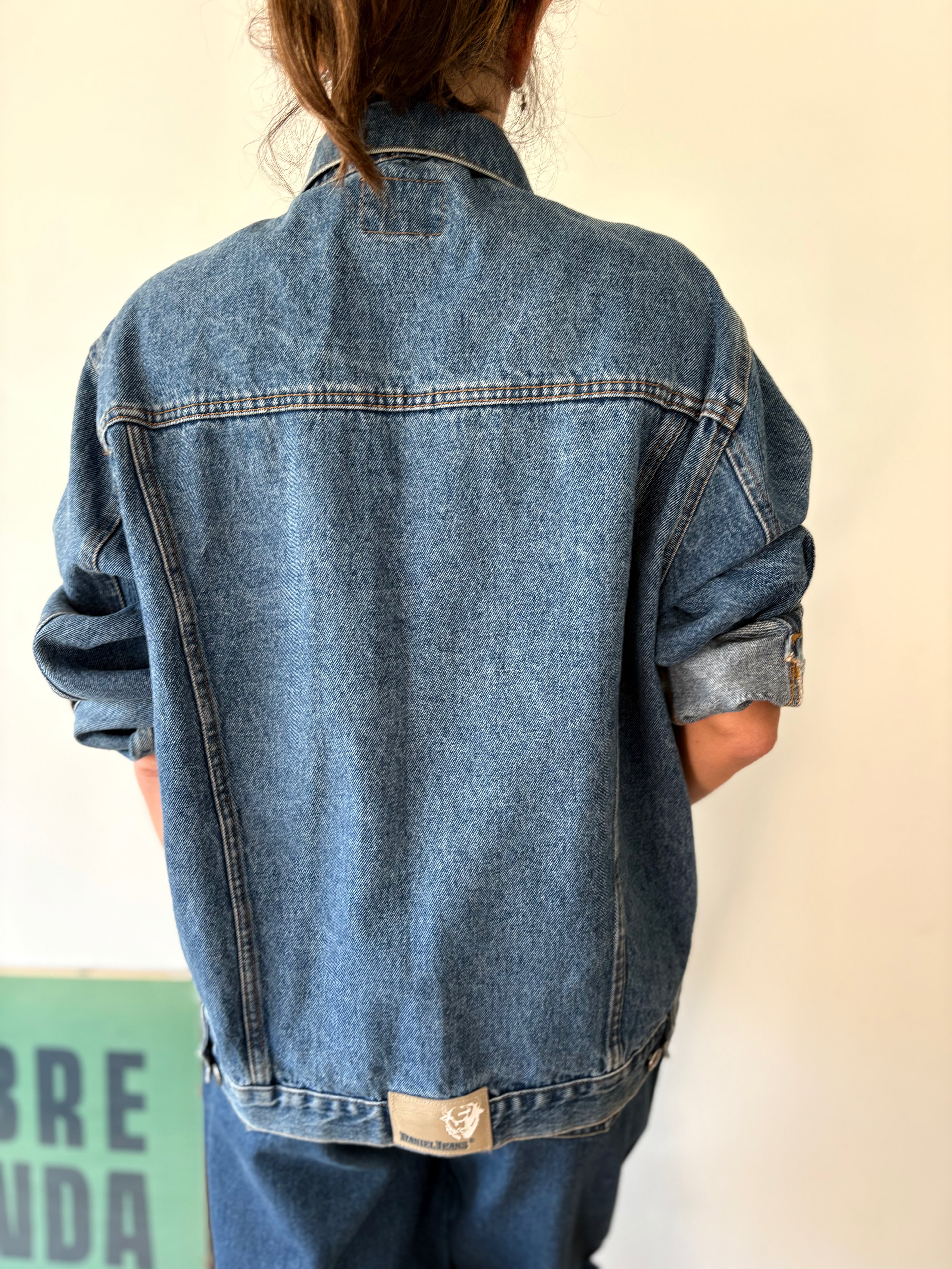 90s Denim Jacket Classic Button Front Double Stitch 100% Cotton Blue Unique | Bardo