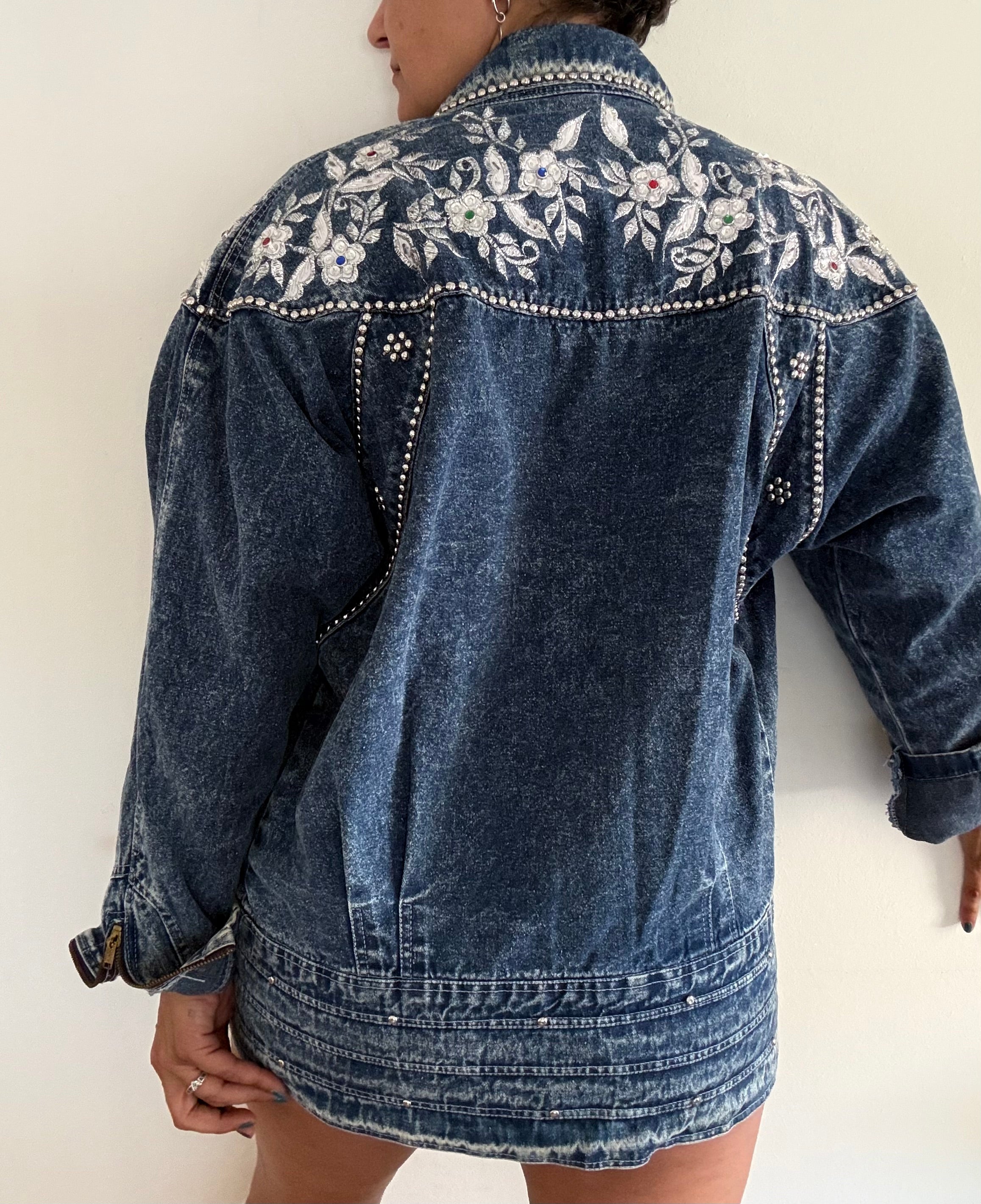 Vintage 90s Jazzino Embellished Denim Jacket Oversize Blue XL | Bardo