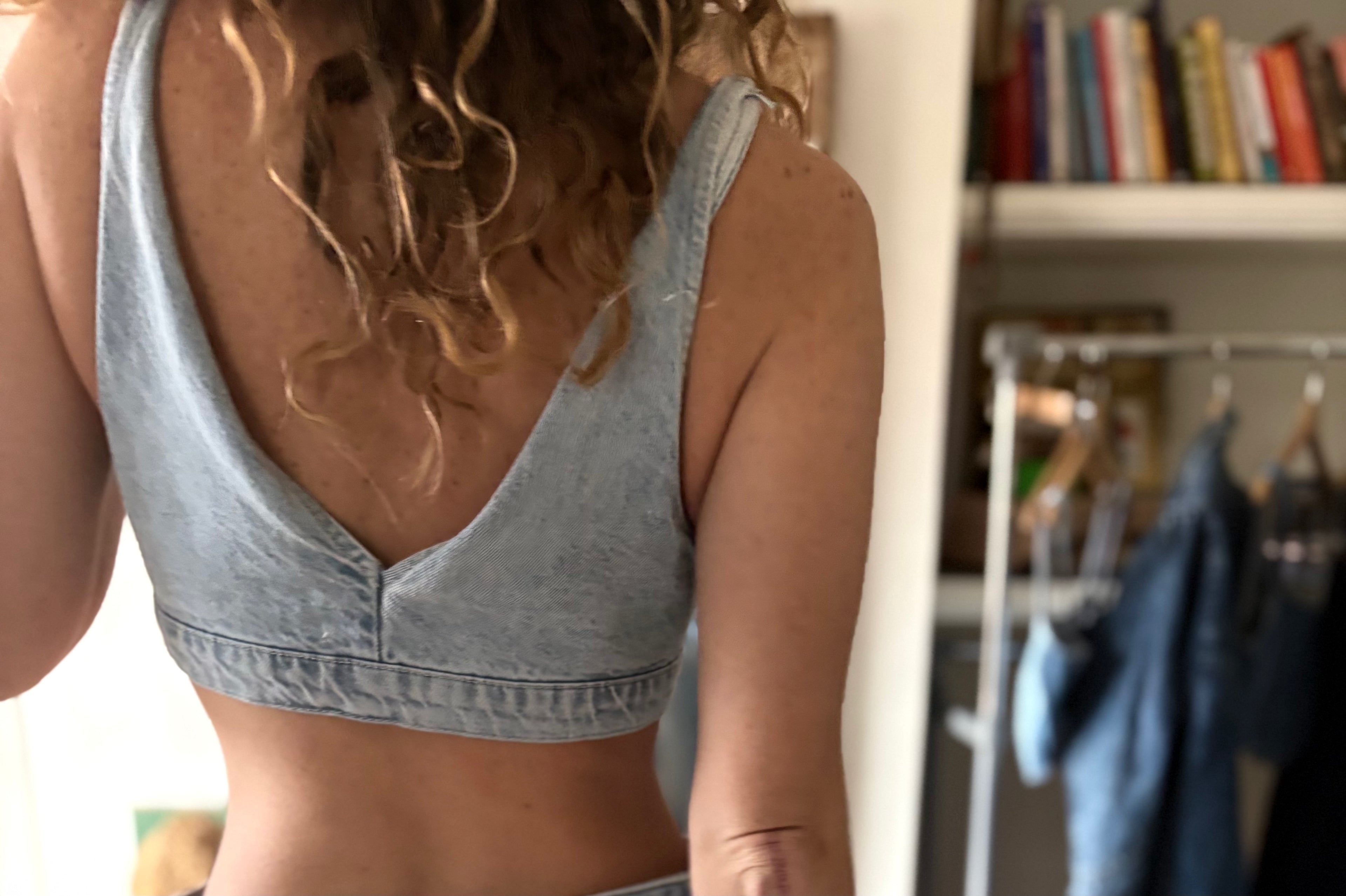 Y2K Denim Bustier Top Button Front Fitted Blue | Bardo