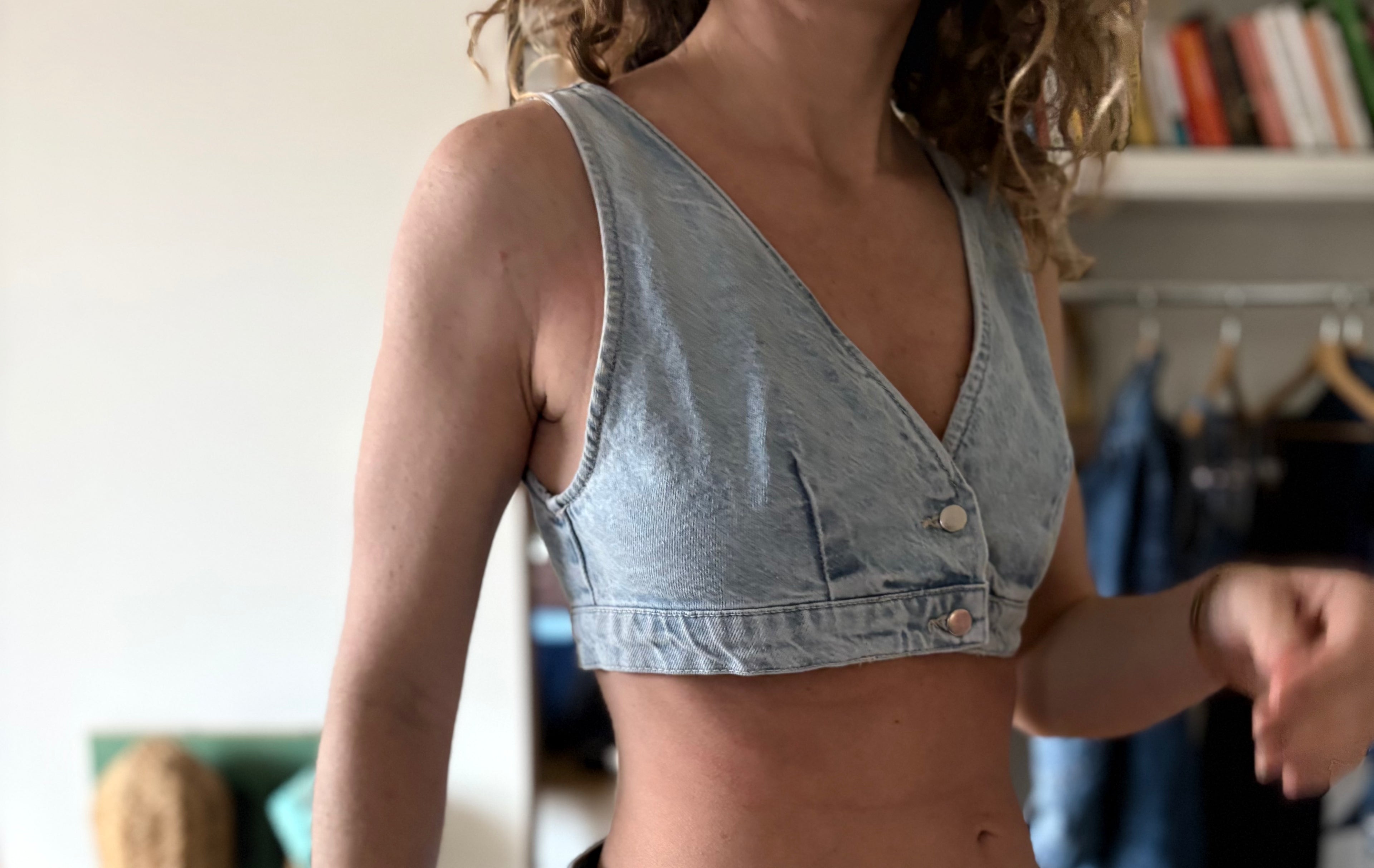 Y2K Denim Bustier Top Button Front Fitted Blue | Bardo