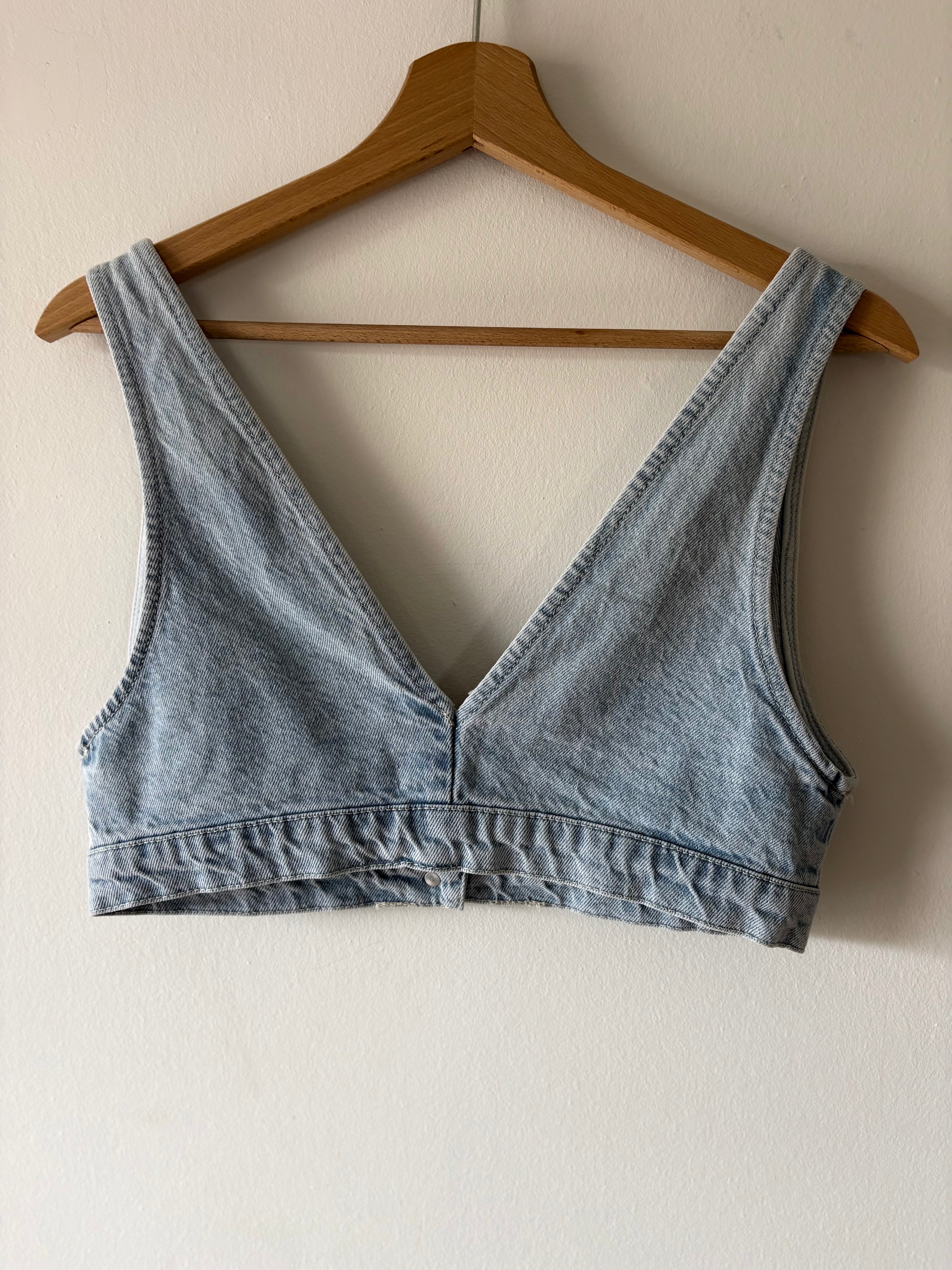 Y2K Denim Bustier Top Button Front Fitted Blue | Bardo