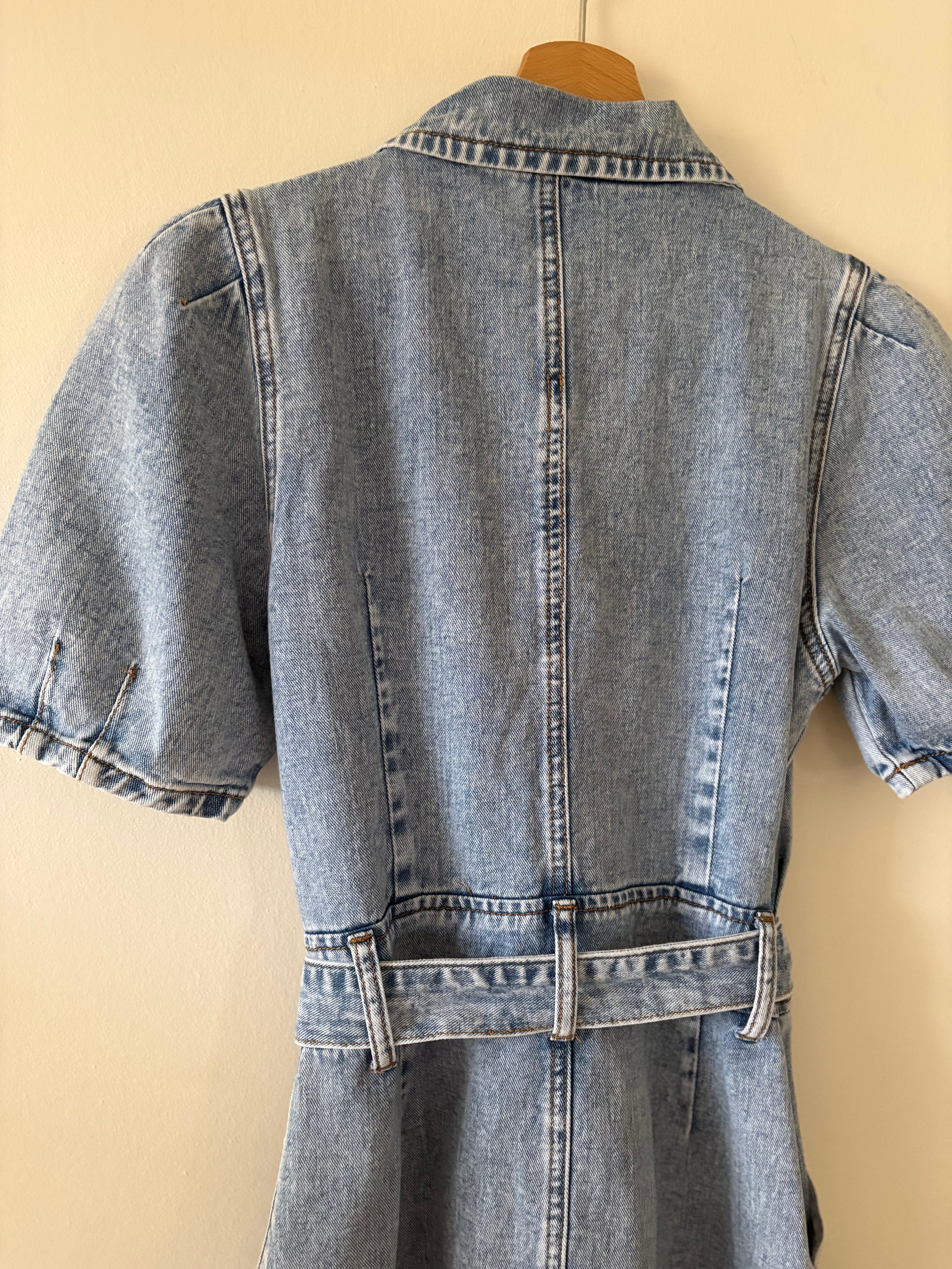 Vintage Denim Shirt Dress With Belt Short Sleeve Light Wash | Bardo