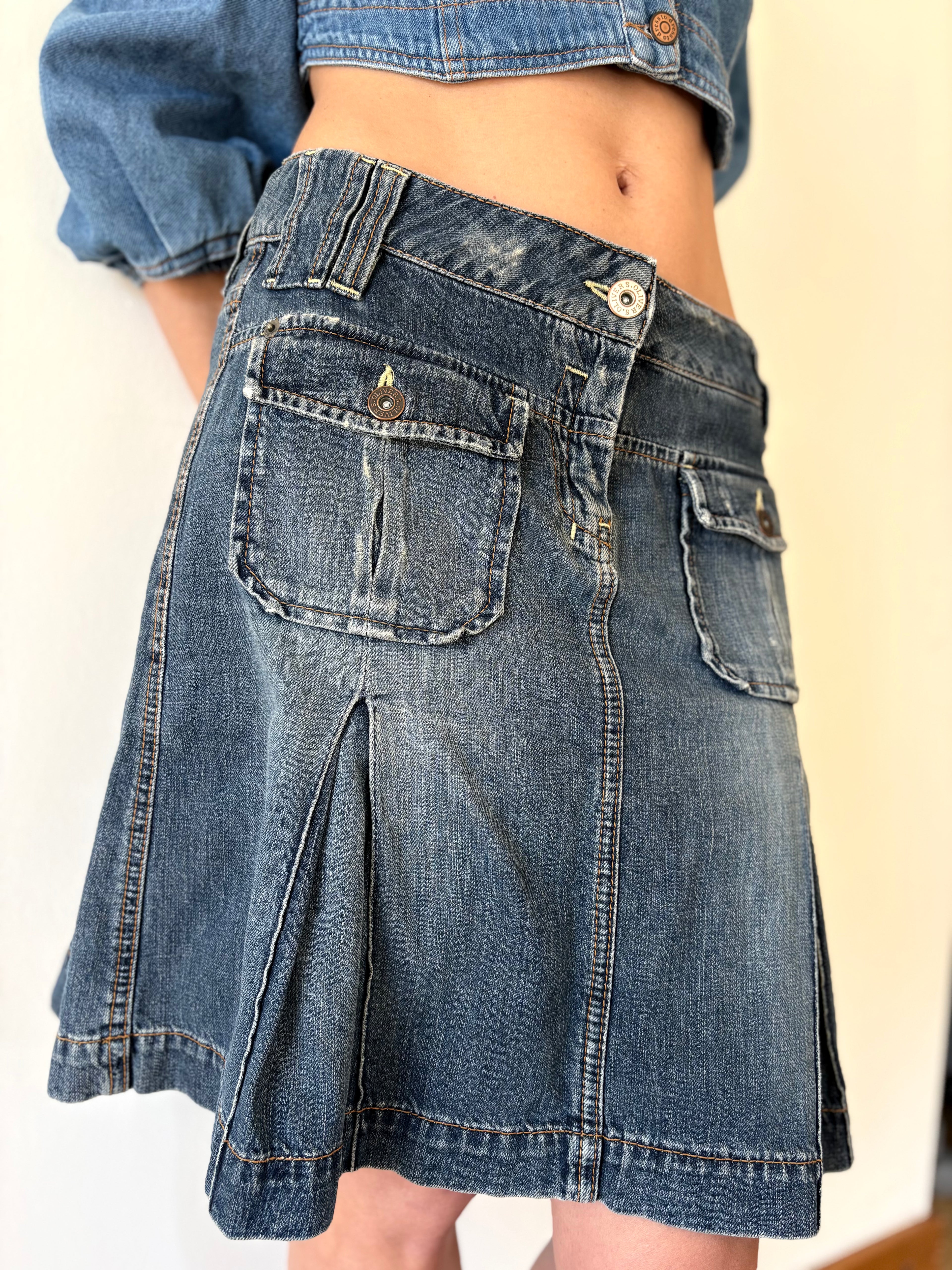 Y2K Denim Mini Skirt Oliver Strong Stitching Blue Unique | Bardo