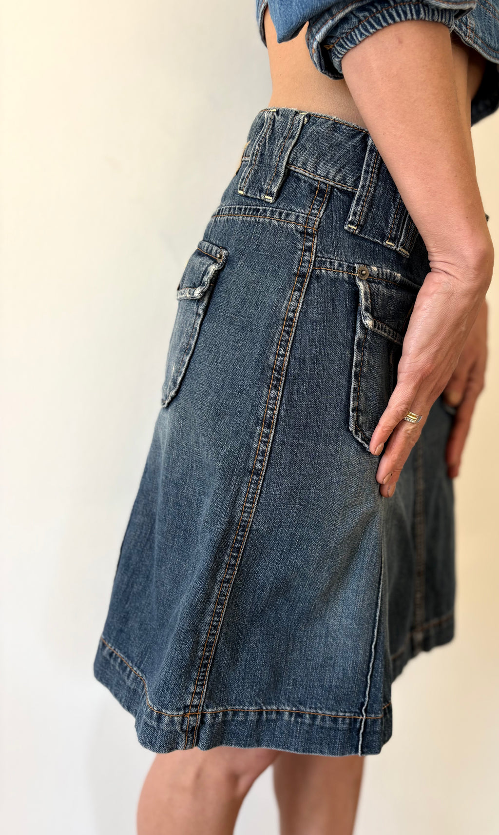 Y2K Denim Mini Skirt Oliver Strong Stitching Blue Unique | Bardo