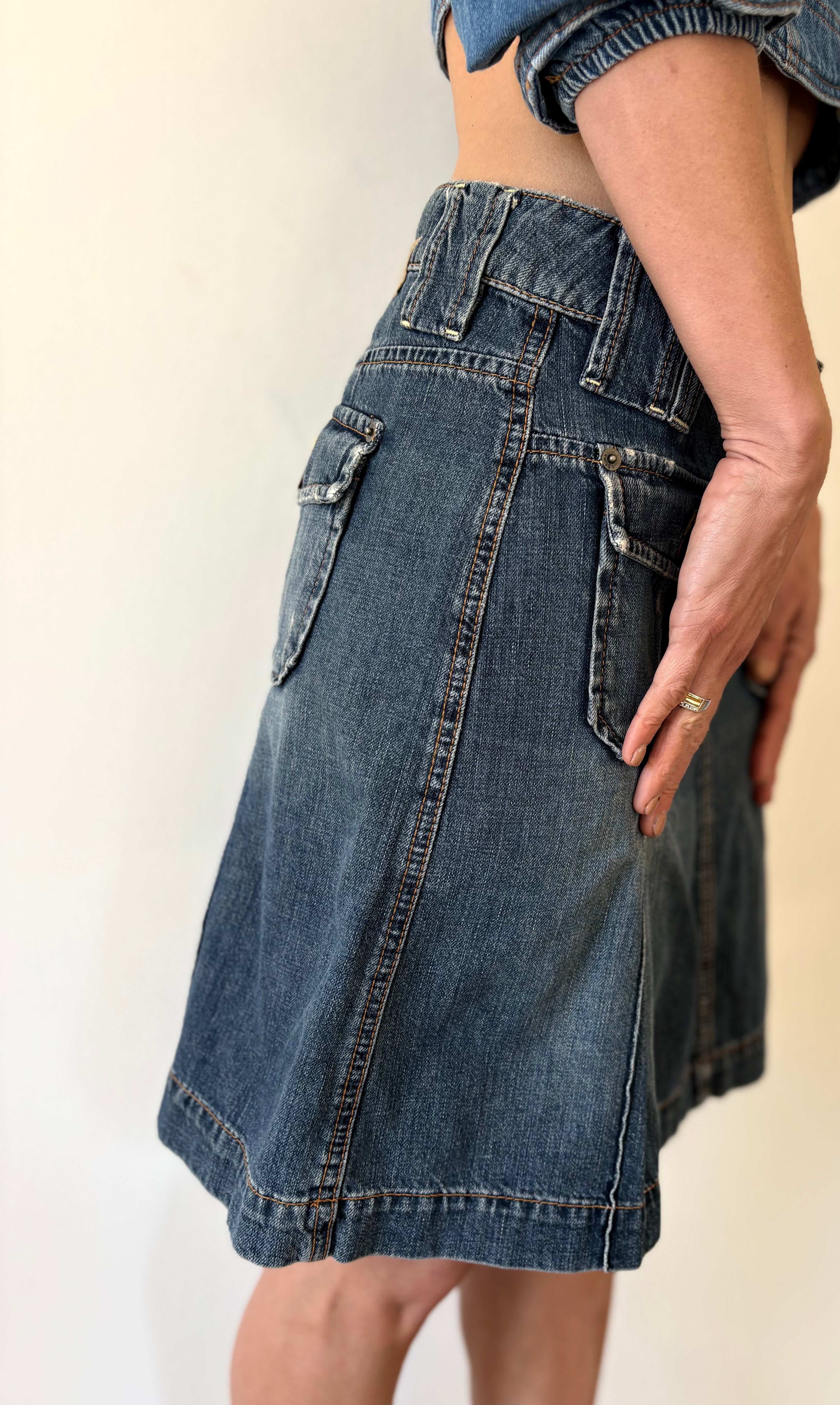 Y2K Denim Mini Skirt Oliver Strong Stitching Blue Unique | Bardo