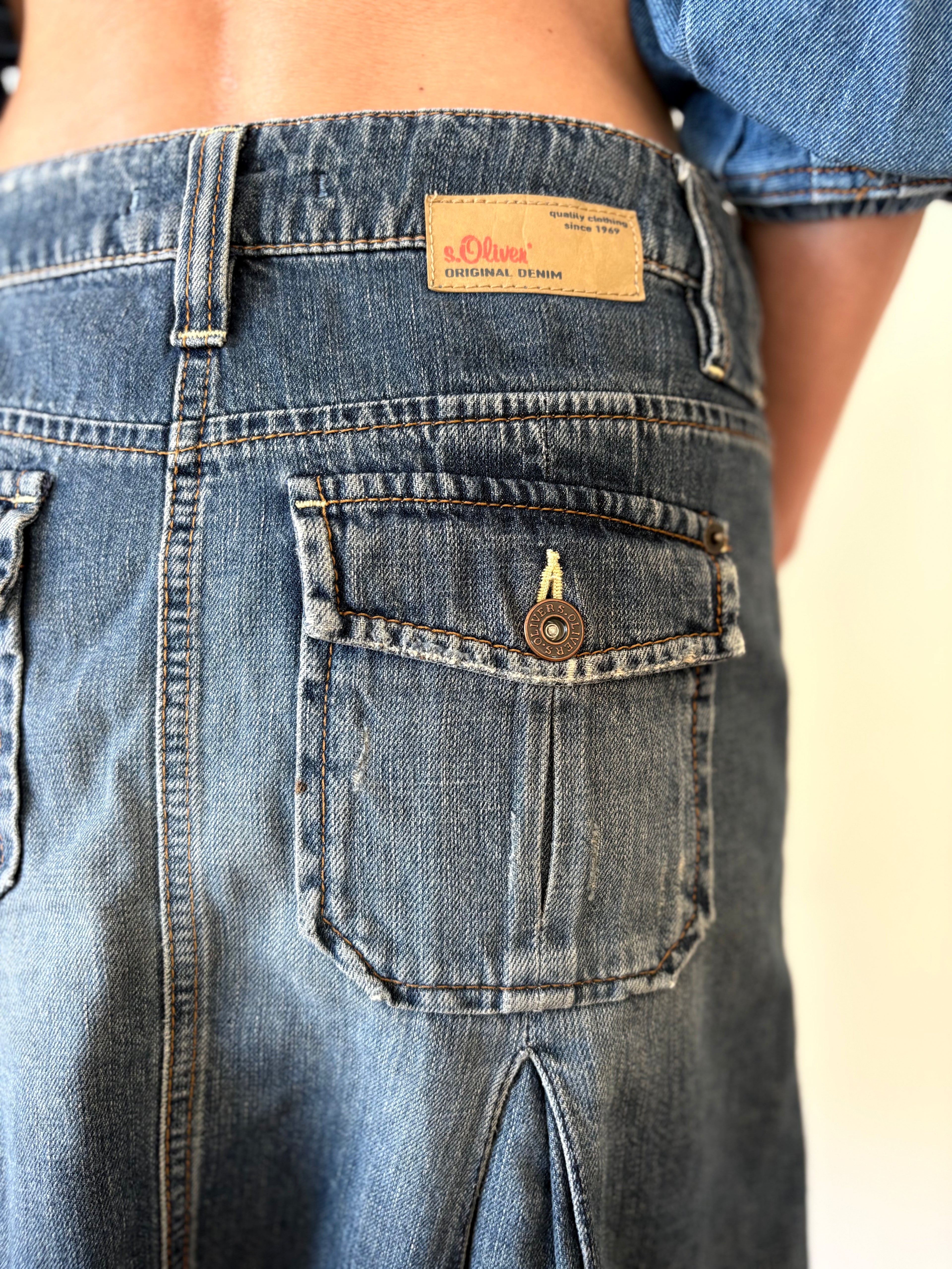 Y2K Denim Mini Skirt Oliver Strong Stitching Blue Unique | Bardo