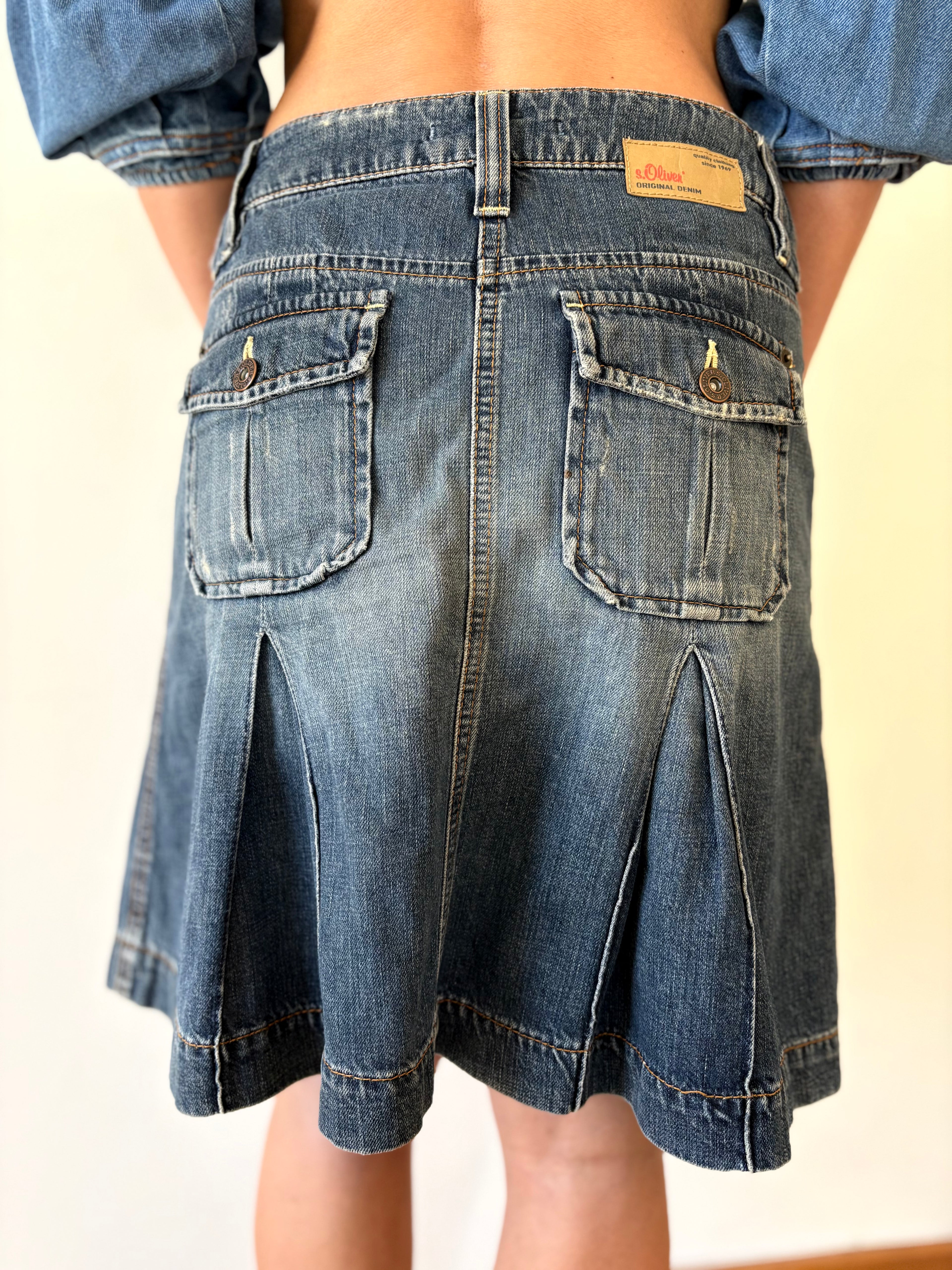 Y2K Denim Mini Skirt Oliver Strong Stitching Blue Unique | Bardo