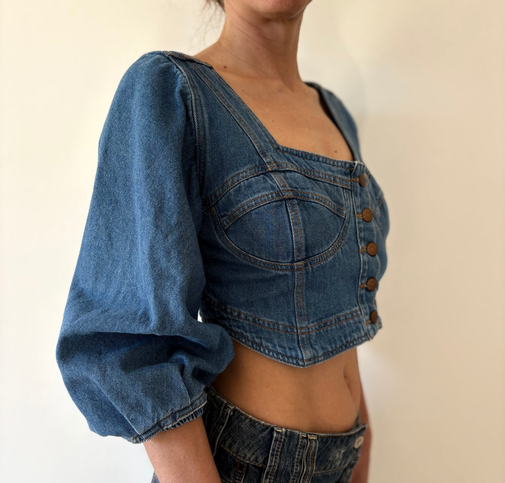 Y2K Denim Top Fitted Structured Blue Unique | Bardo