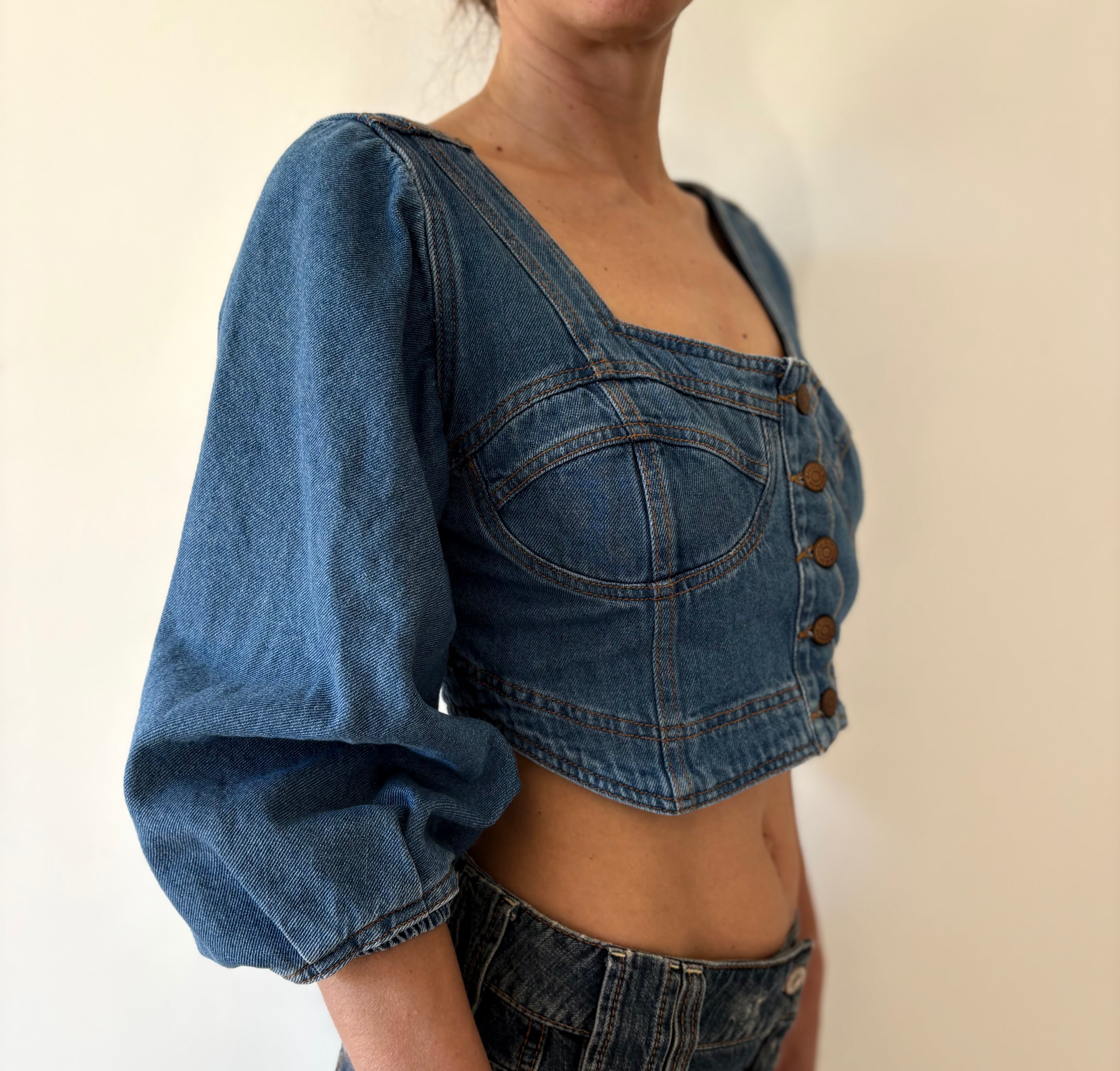 Y2K Denim Top Fitted Structured Blue Unique | Bardo