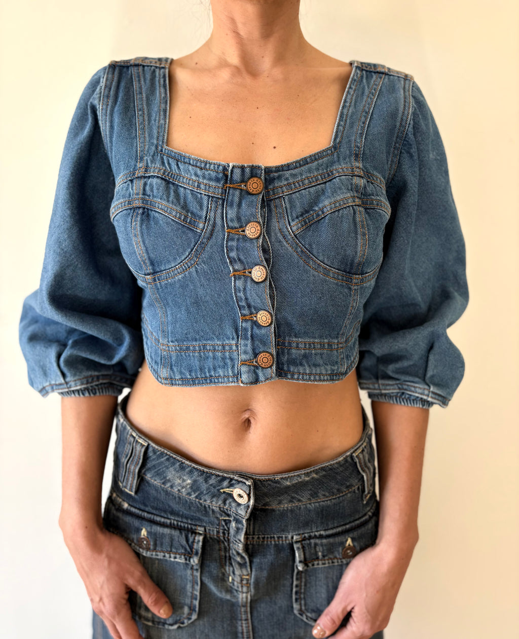 Y2K Denim Top Fitted Structured Blue Unique | Bardo