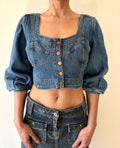 Y2K Denim Top Fitted Structured Blue Unique | Bardo