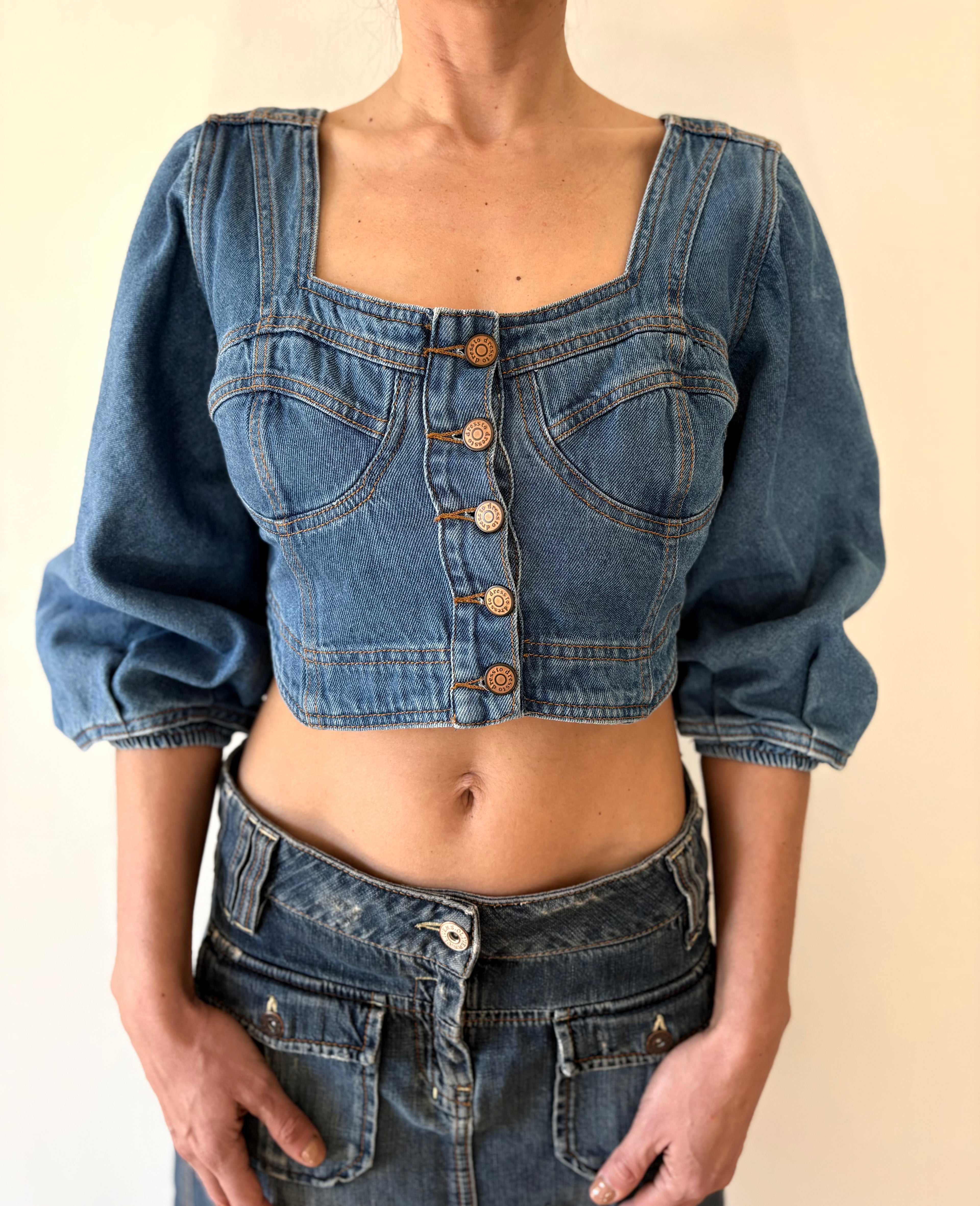 Y2K Denim Top Fitted Structured Blue Unique | Bardo
