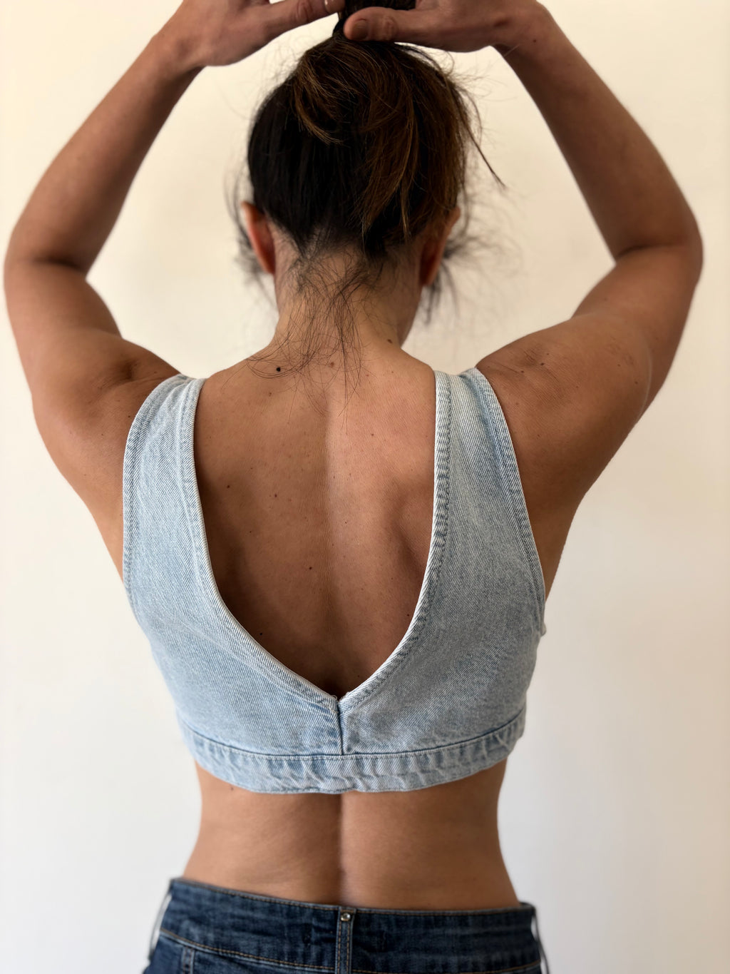 Y2K Denim Bustier Top Button Front Fitted Blue | Bardo