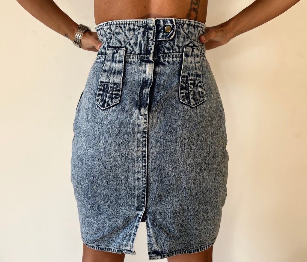 Unique Vintage 90s Denim Skirt Jazzino Embellished High Waist Blue | Bardo