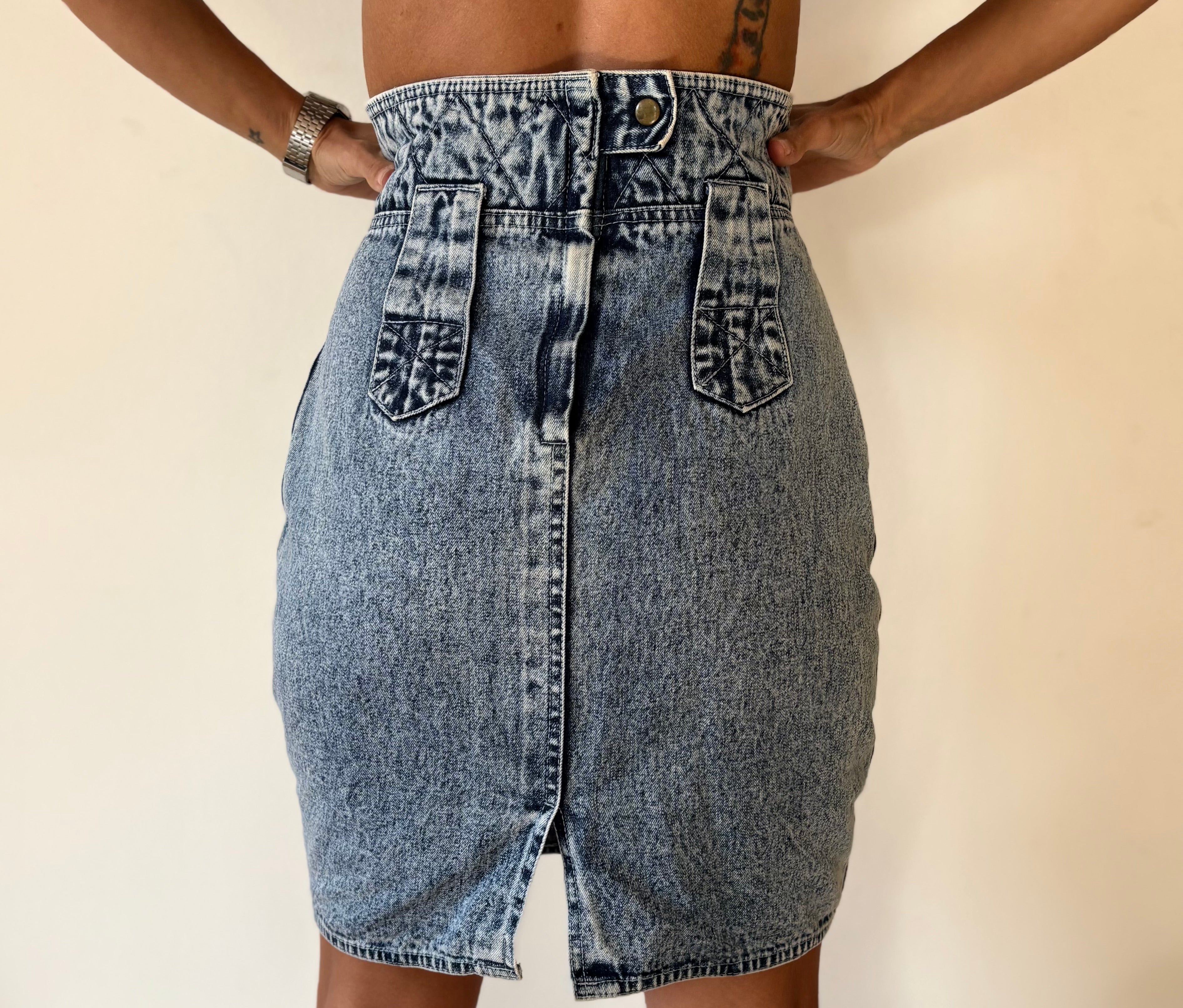 Unique Vintage 90s Denim Skirt Jazzino Embellished High Waist Blue | Bardo