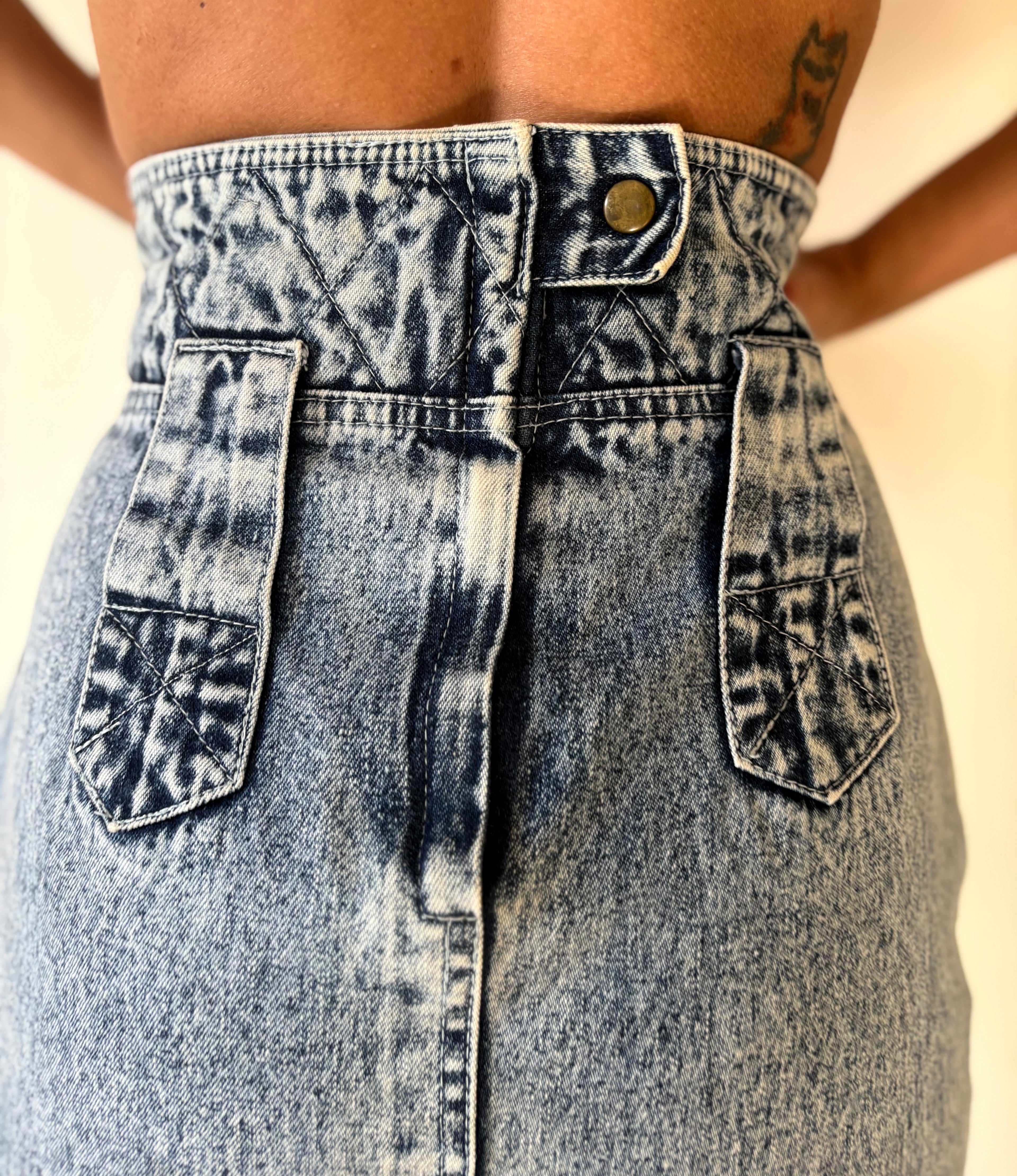 Unique Vintage 90s Denim Skirt Jazzino Embellished High Waist Blue | Bardo