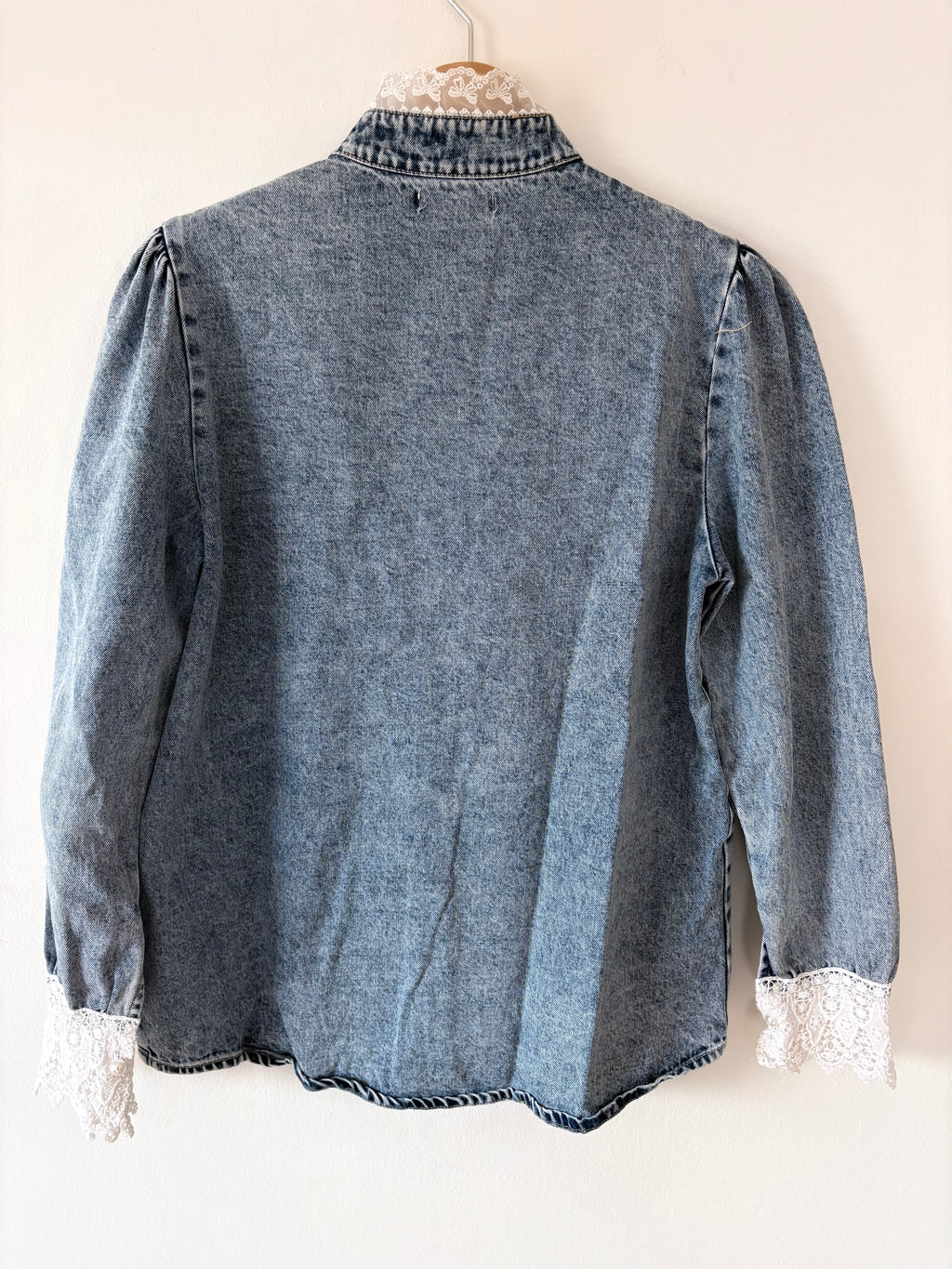 Vintage Victorian Denim Blouse Lace Cotton Collar Unique Blue | Bardo